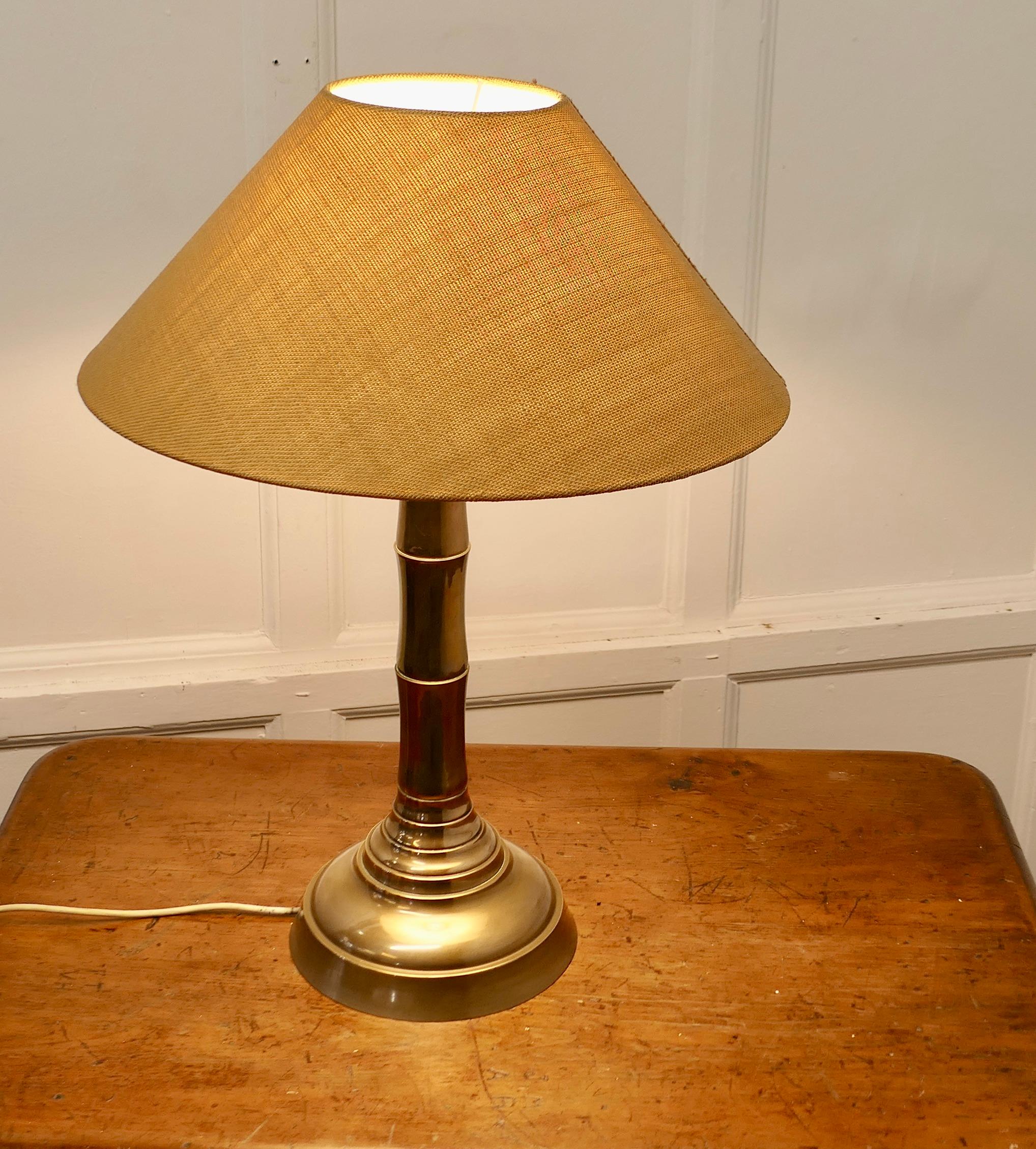 Mid-20th Century Brass Simulated Bamboo Table Lamp with Coolie Shade   A very stylish piece 