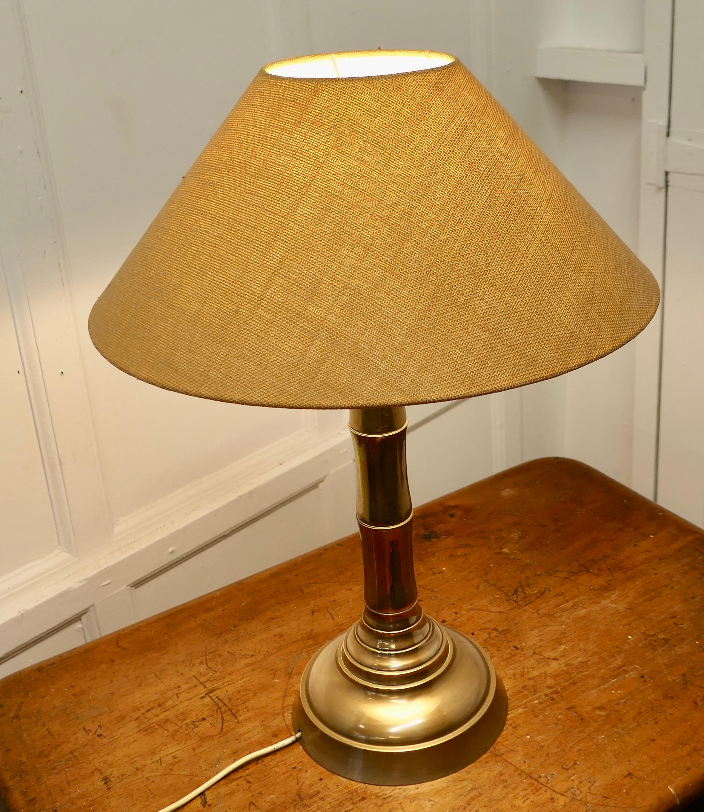 Brass Simulated Bamboo Table Lamp with Coolie Shade   A very stylish piece  For Sale 1
