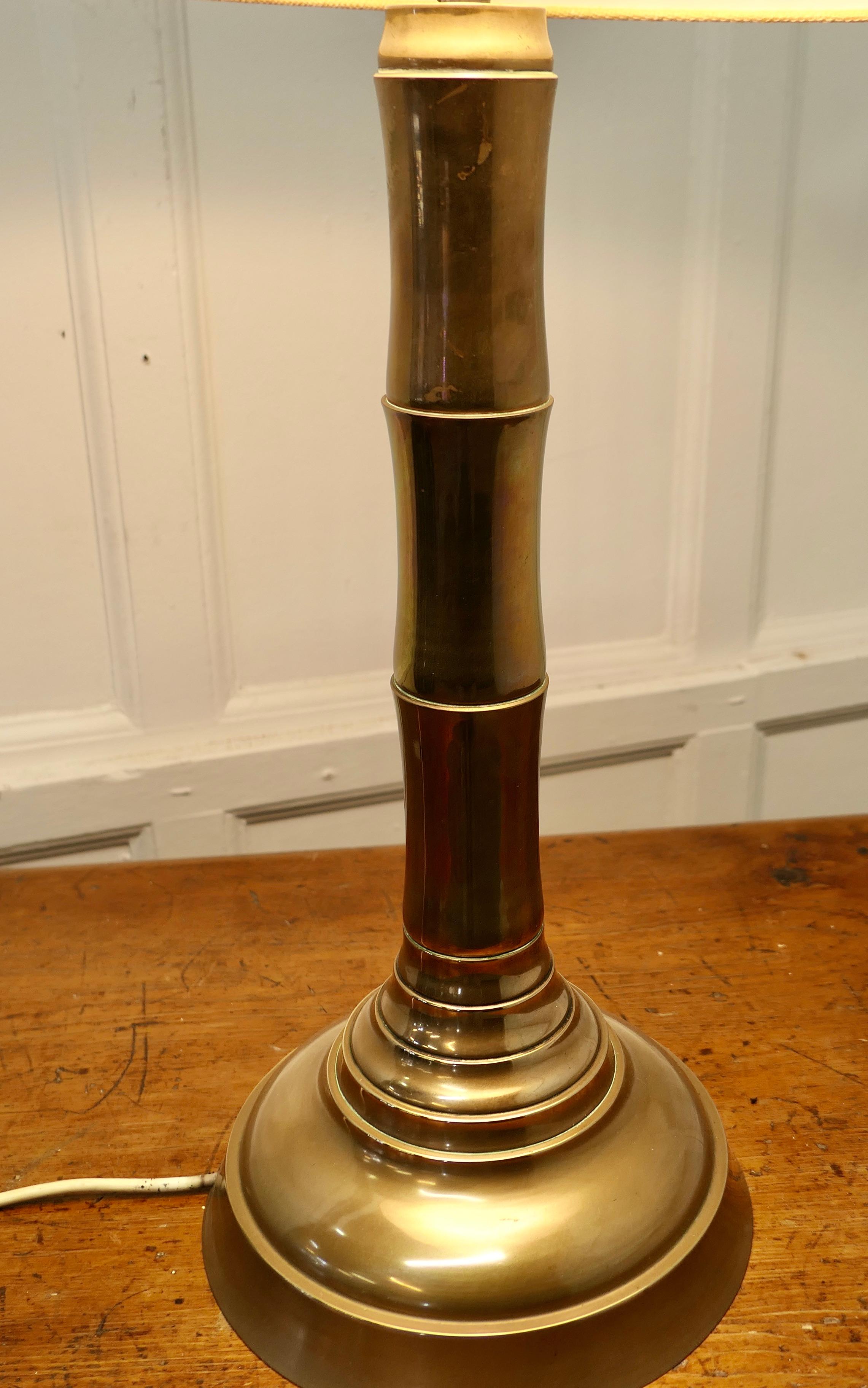 Brass Simulated Bamboo Table Lamp with Coolie Shade   A very stylish piece  2