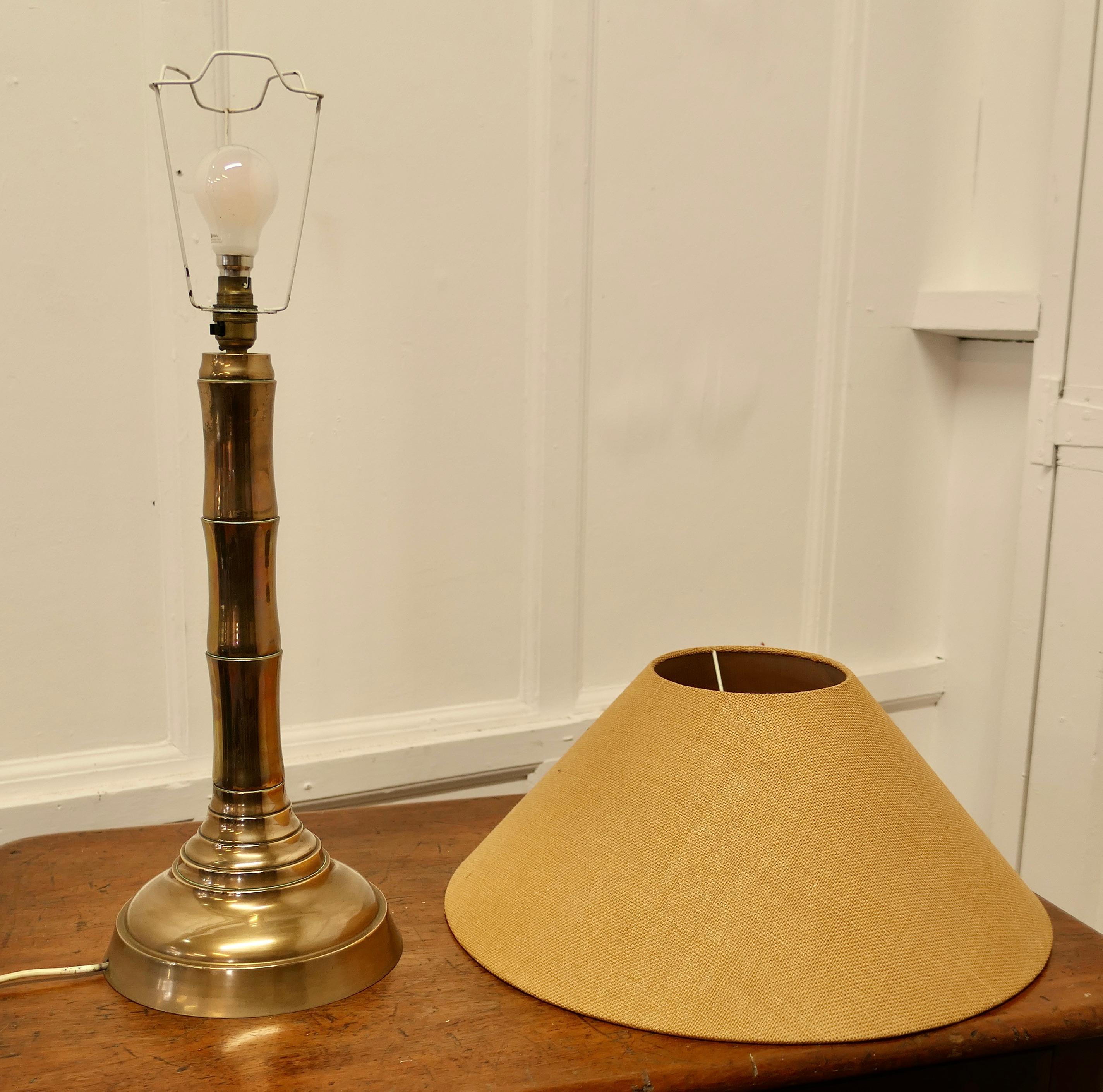 Brass Simulated Bamboo Table Lamp with Coolie Shade   A very stylish piece  For Sale 3