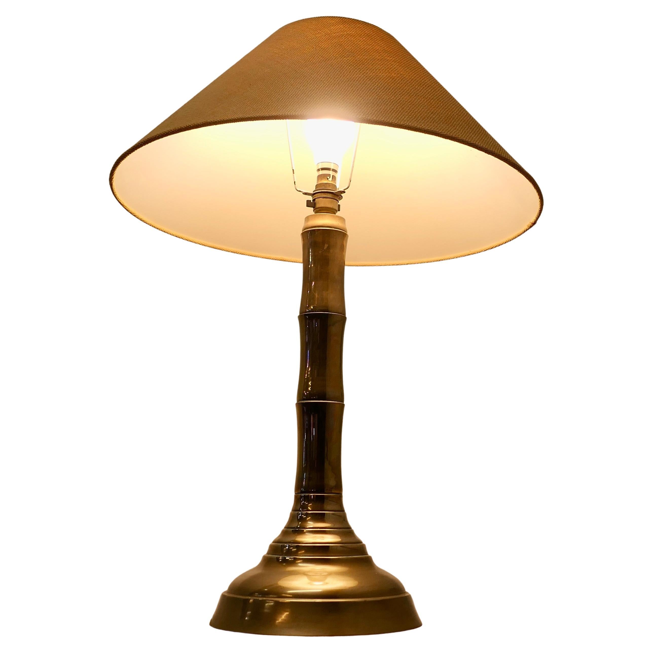 Brass Simulated Bamboo Table Lamp with Coolie Shade   A very stylish piece  For Sale