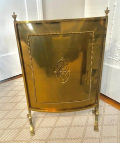 Brass Single Panel Fireplace Screen on Legs with Decorative Center Medallion