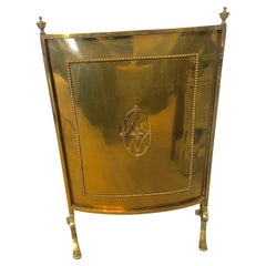 Brass Single Panel Fireplace Screen on Legs with Decorative Center Medallion