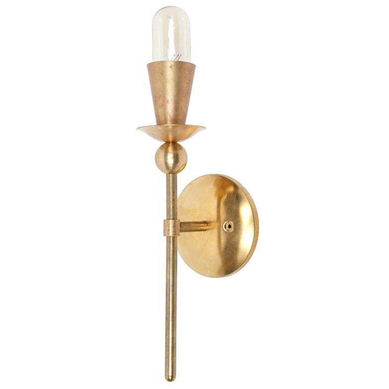 Brass Single Polyform Wall Sconce For Sale