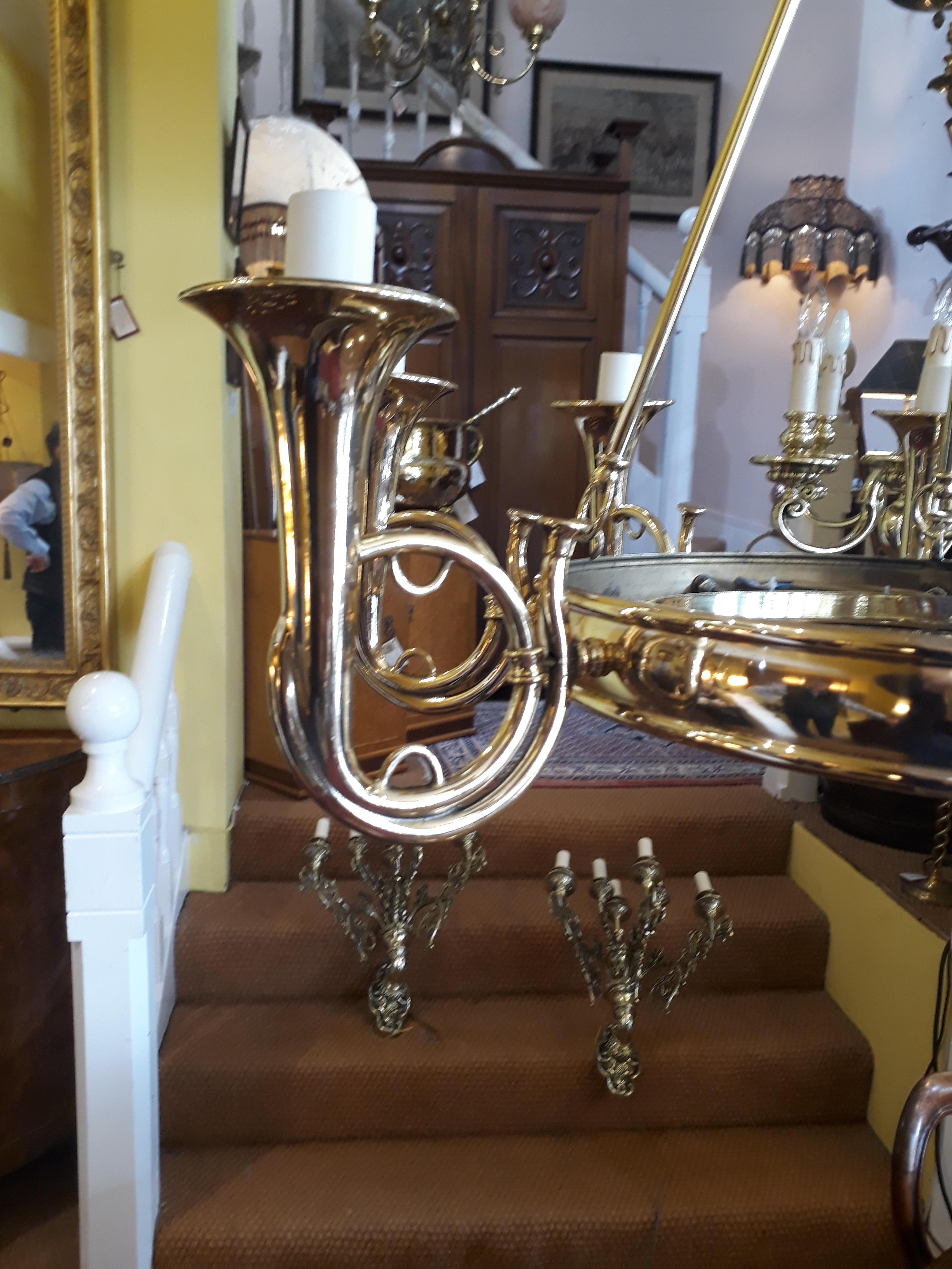 English Brass Eight Arm Chandelier For Sale
