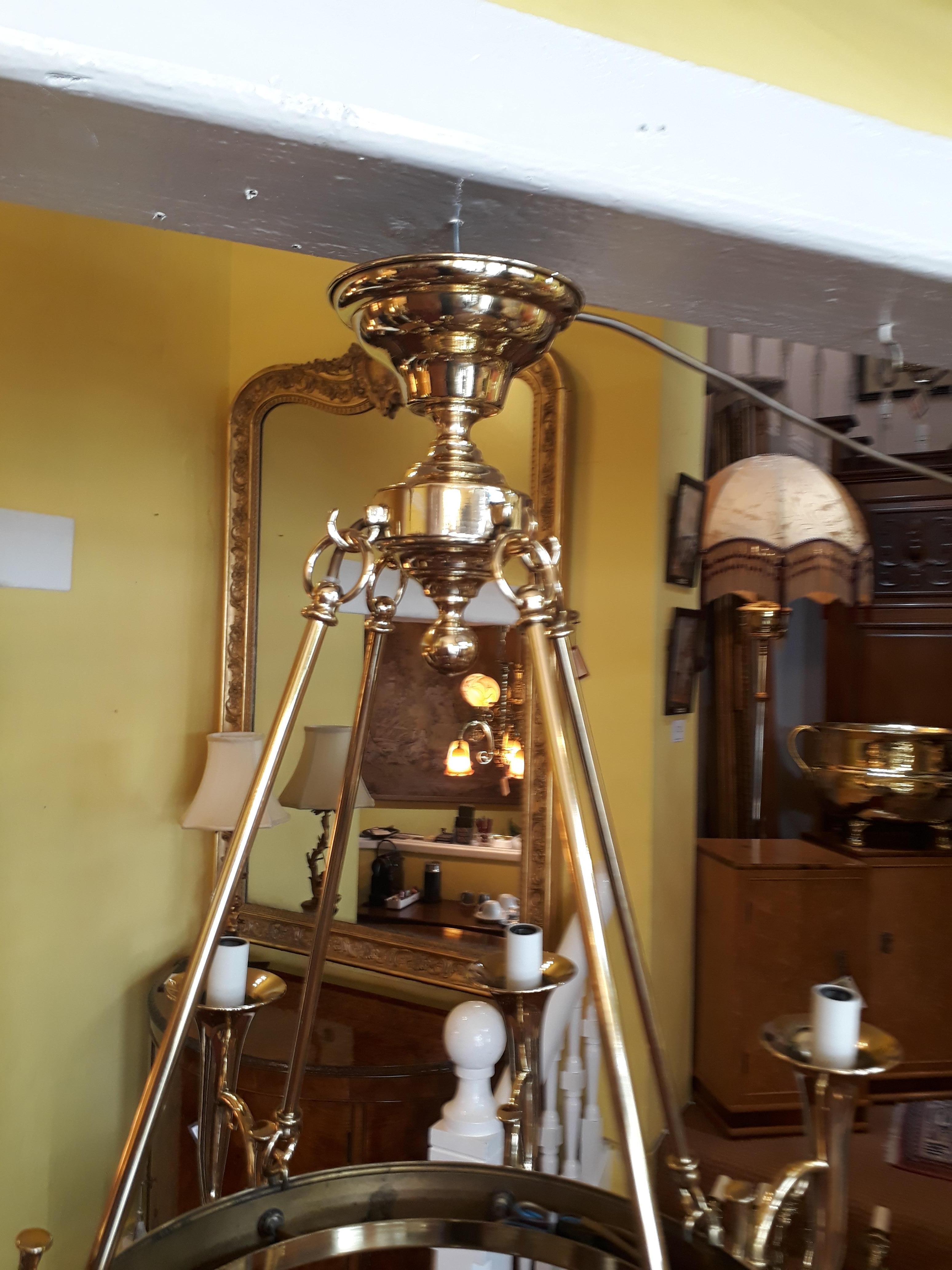 Brass Eight Arm Chandelier In Good Condition For Sale In Altrincham, Cheshire