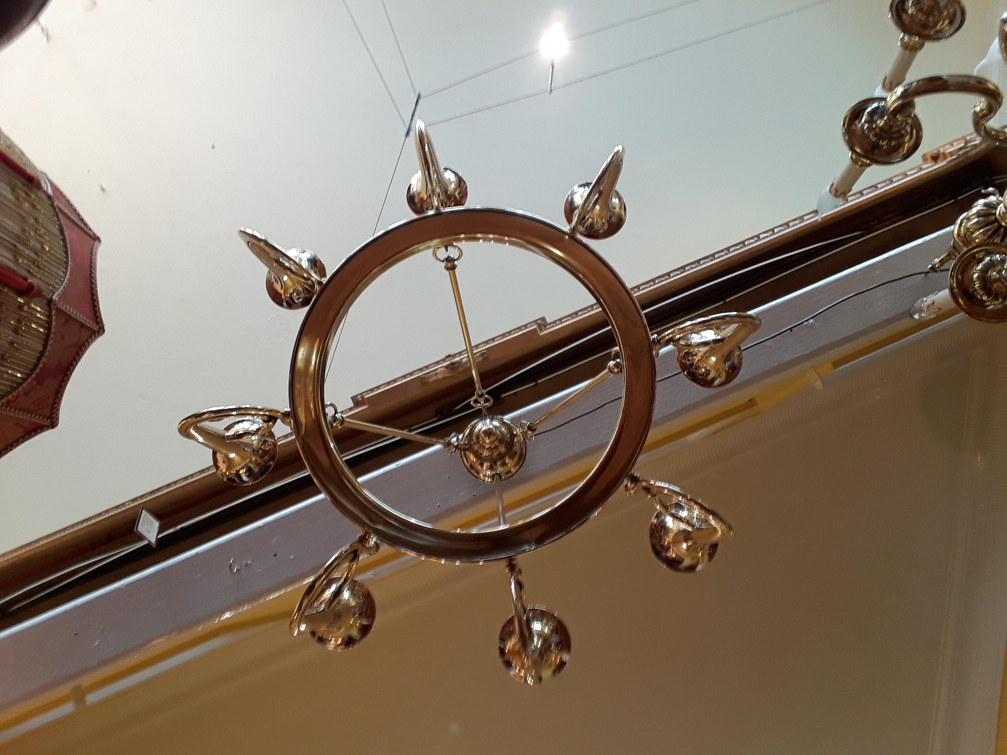 Brass Eight Arm Chandelier For Sale 1