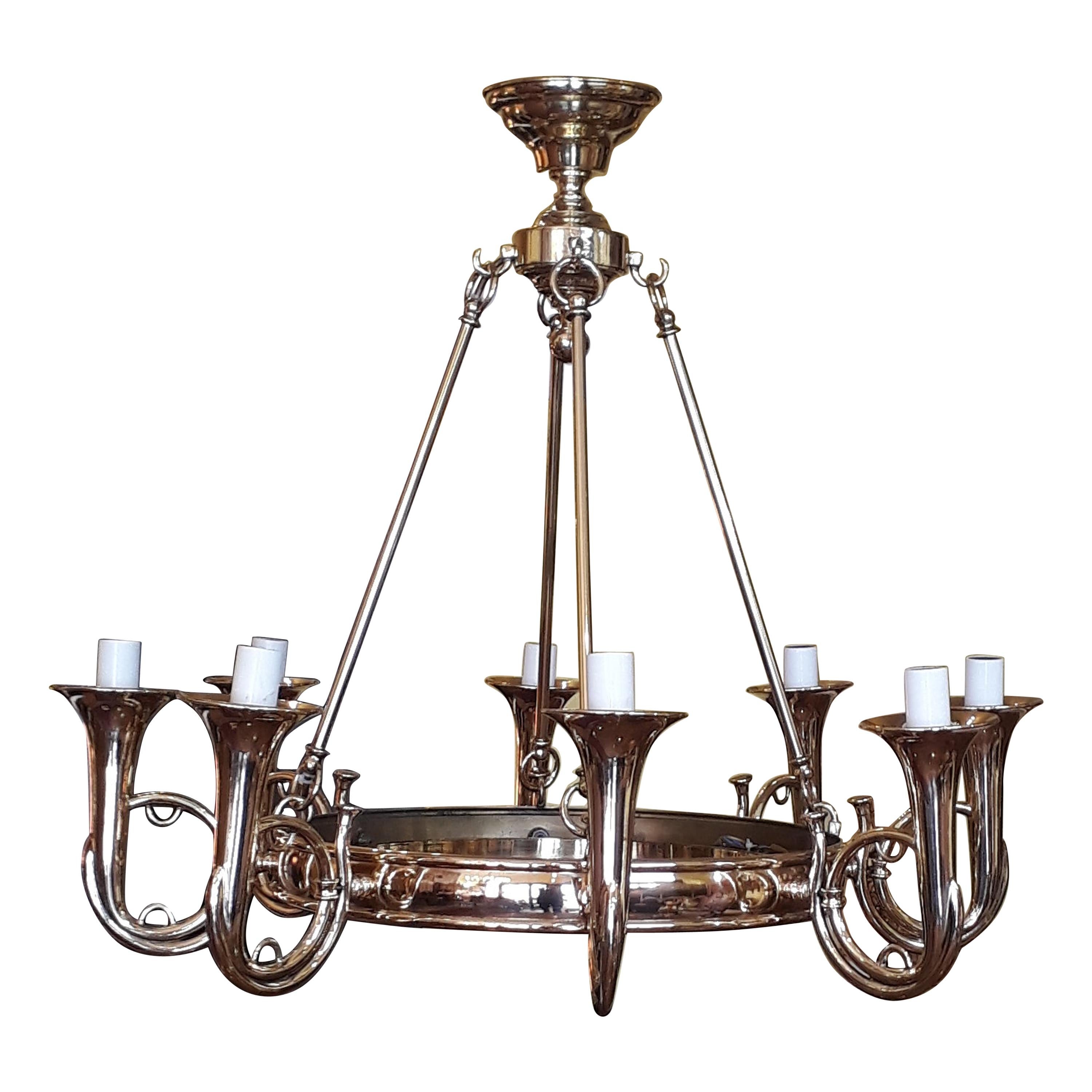 Brass Eight Arm Chandelier For Sale