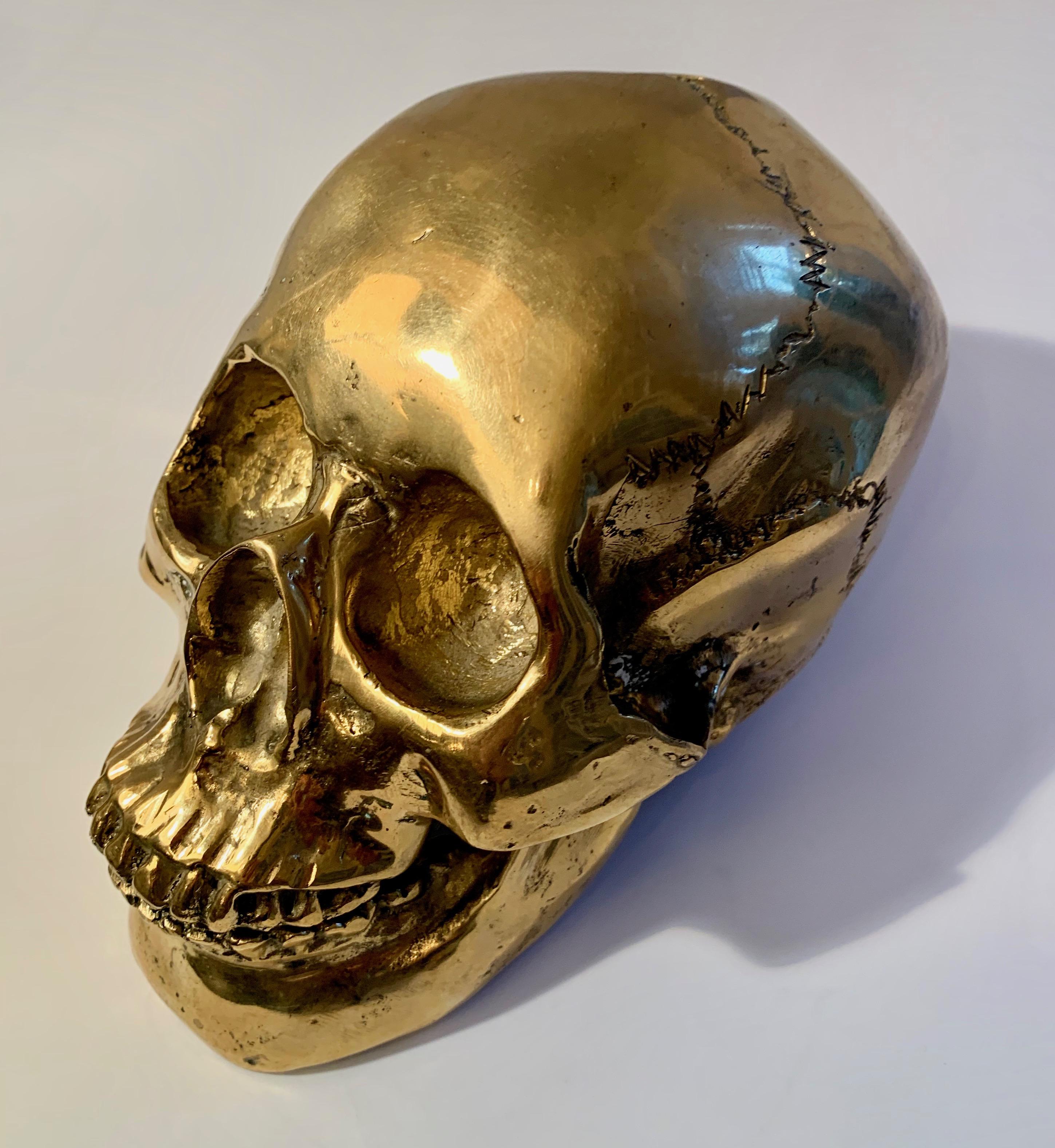 Modern Brass Skull Sculpture Bookend