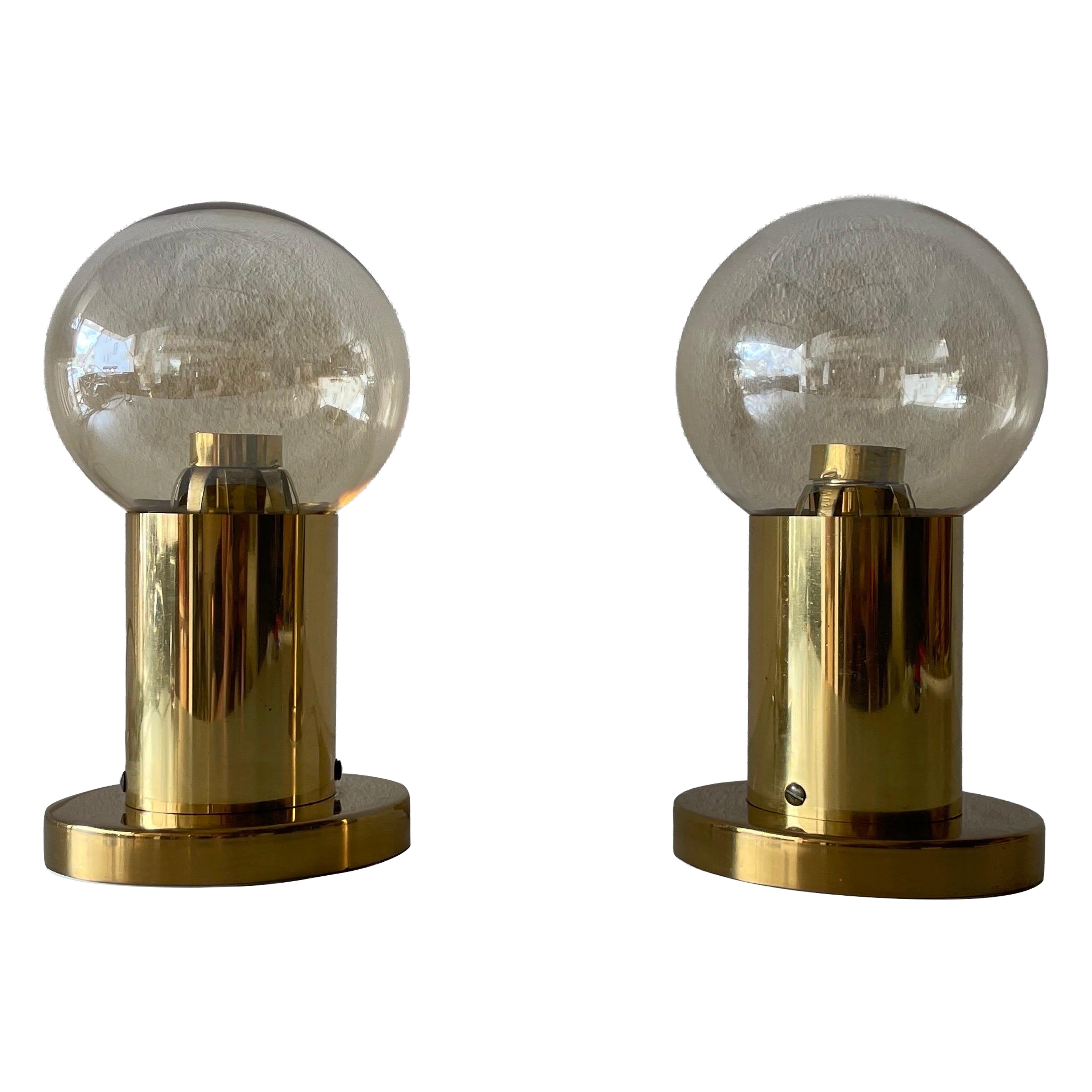 Brass Smoke Glass Pair of Table Lamps attr. H. Agne Jacobsson, 1960s, Sweden For Sale