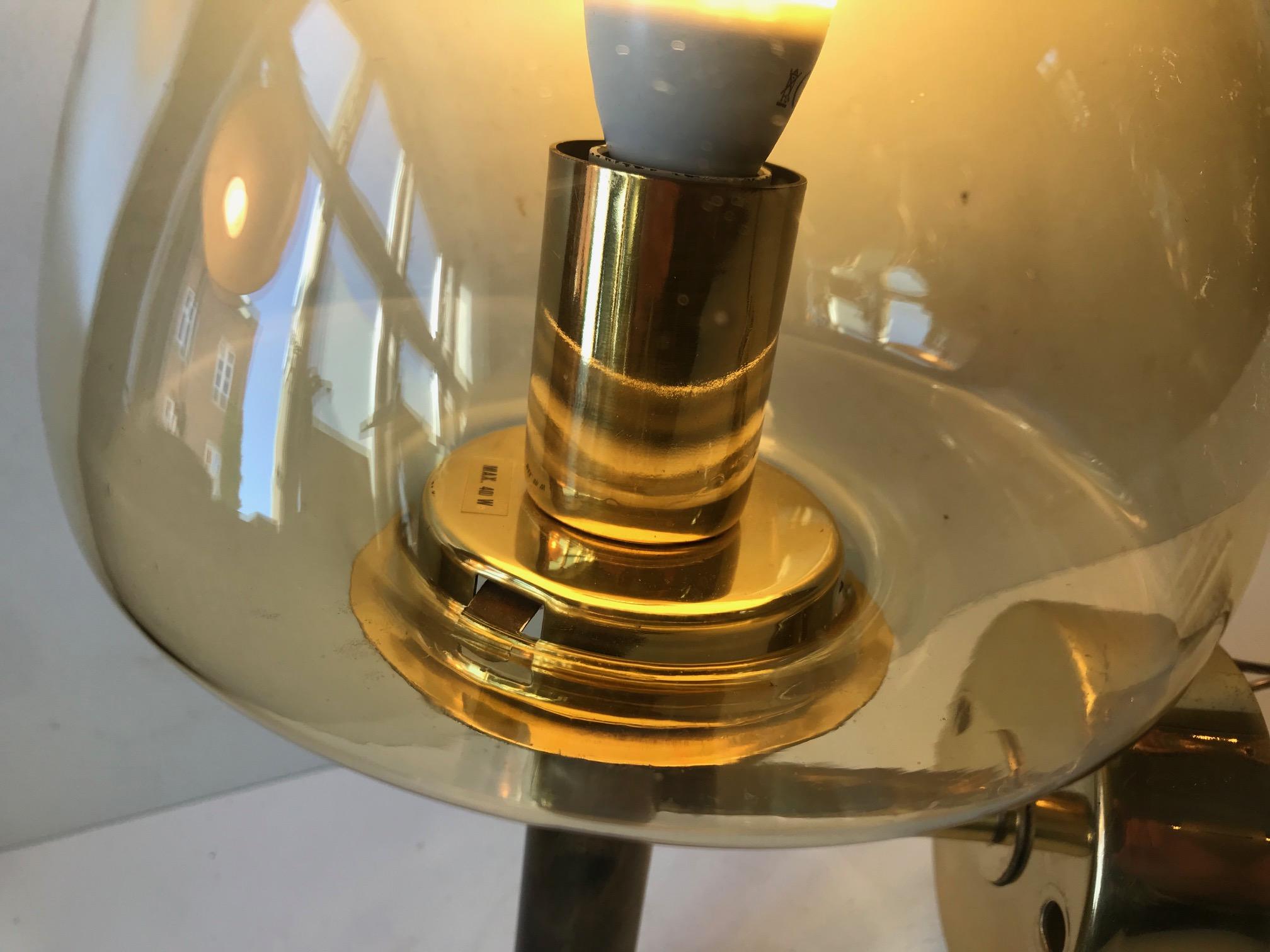 Swedish Brass and Smoke Glass Sconce by Hans Agne Jakobsson, 1960s