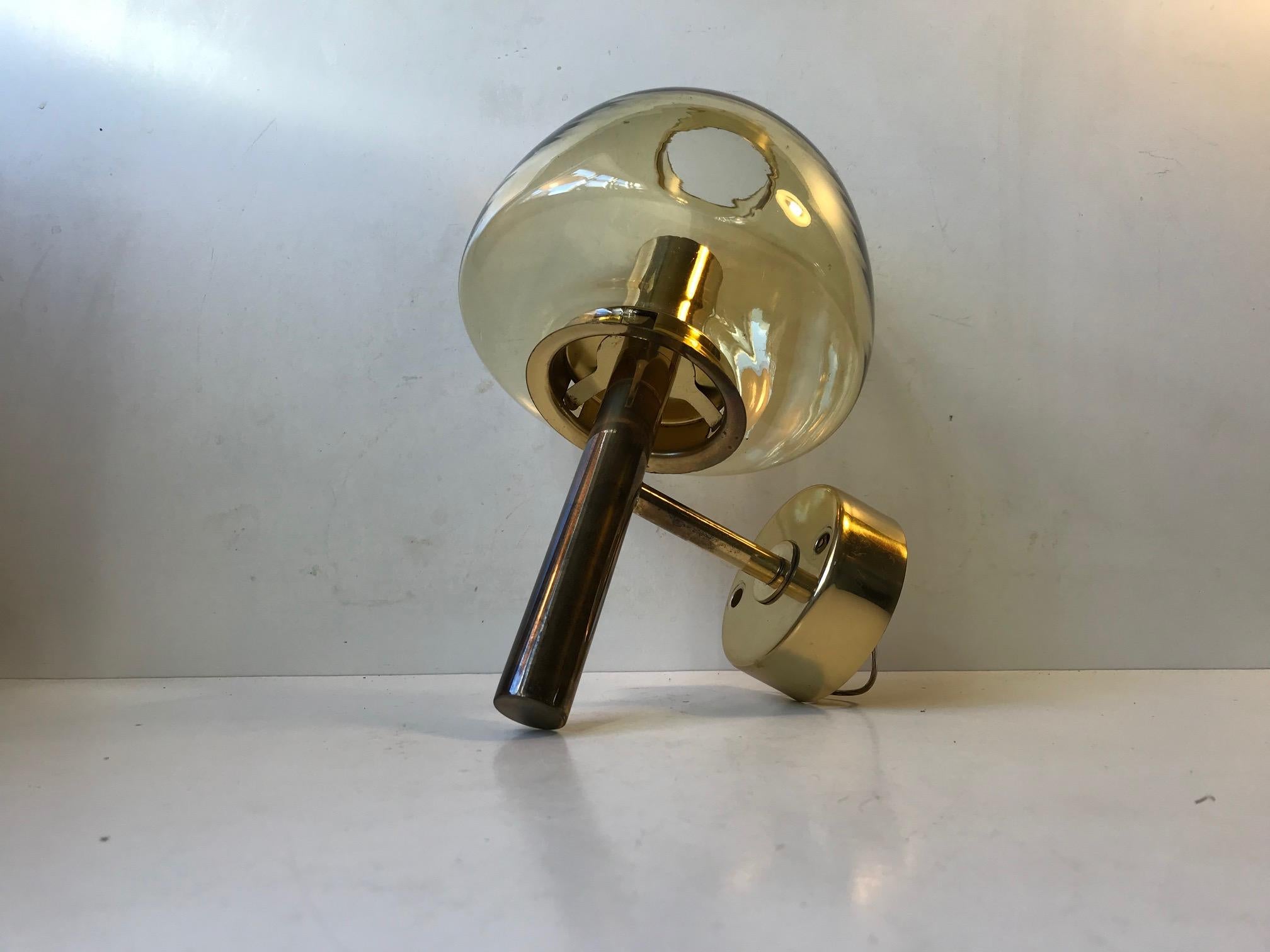 Brass and Smoke Glass Sconce by Hans Agne Jakobsson, 1960s In Good Condition In Esbjerg, DK