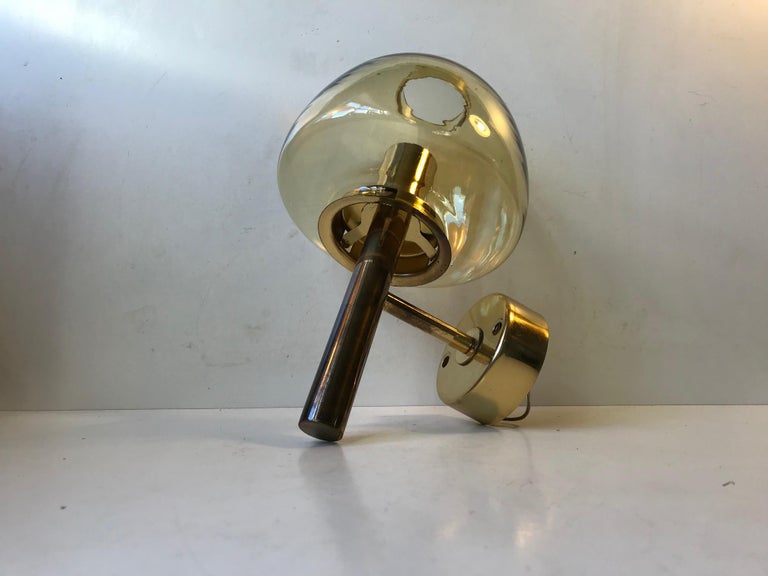 Brass and Smoke Glass Sconce by Hans Agne Jakobsson, 1960s In Good Condition For Sale In Esbjerg, DK