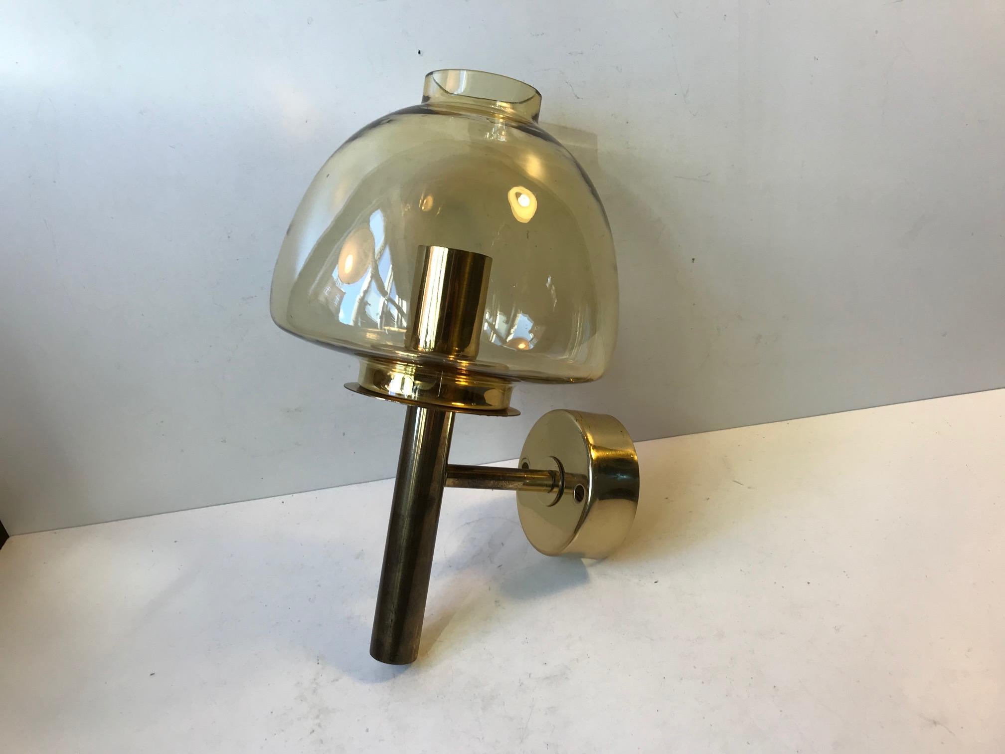 Mid-20th Century Brass and Smoke Glass Sconce by Hans Agne Jakobsson, 1960s