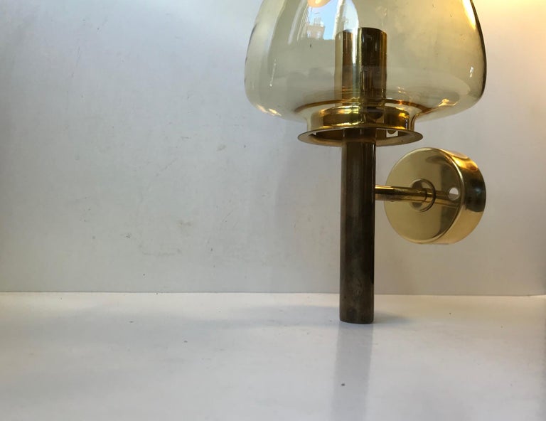 Brass and Smoke Glass Sconce by Hans Agne Jakobsson, 1960s For Sale 1