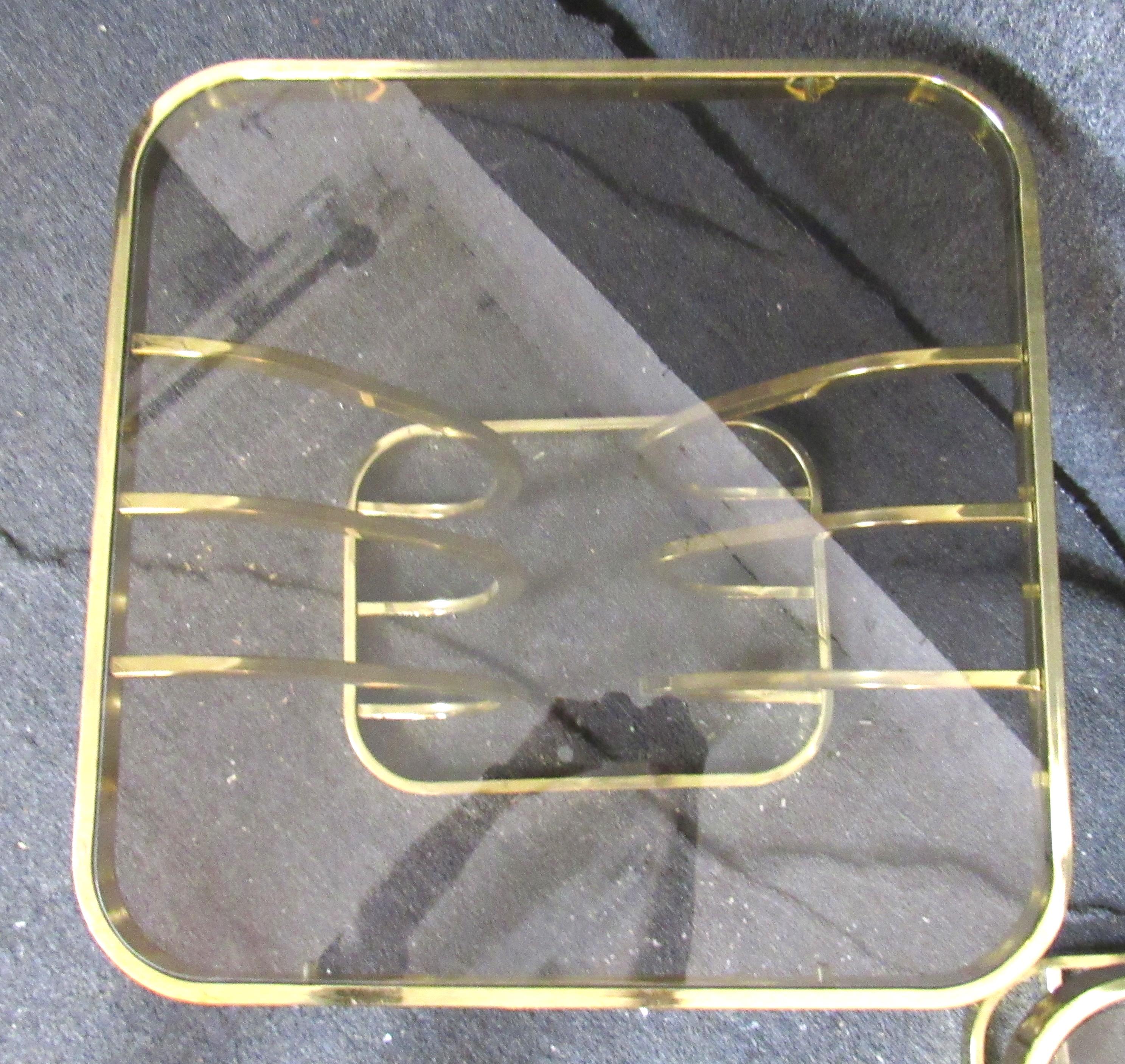 Mid-Century Modern Brass Smoked Glass Side Tables For Sale