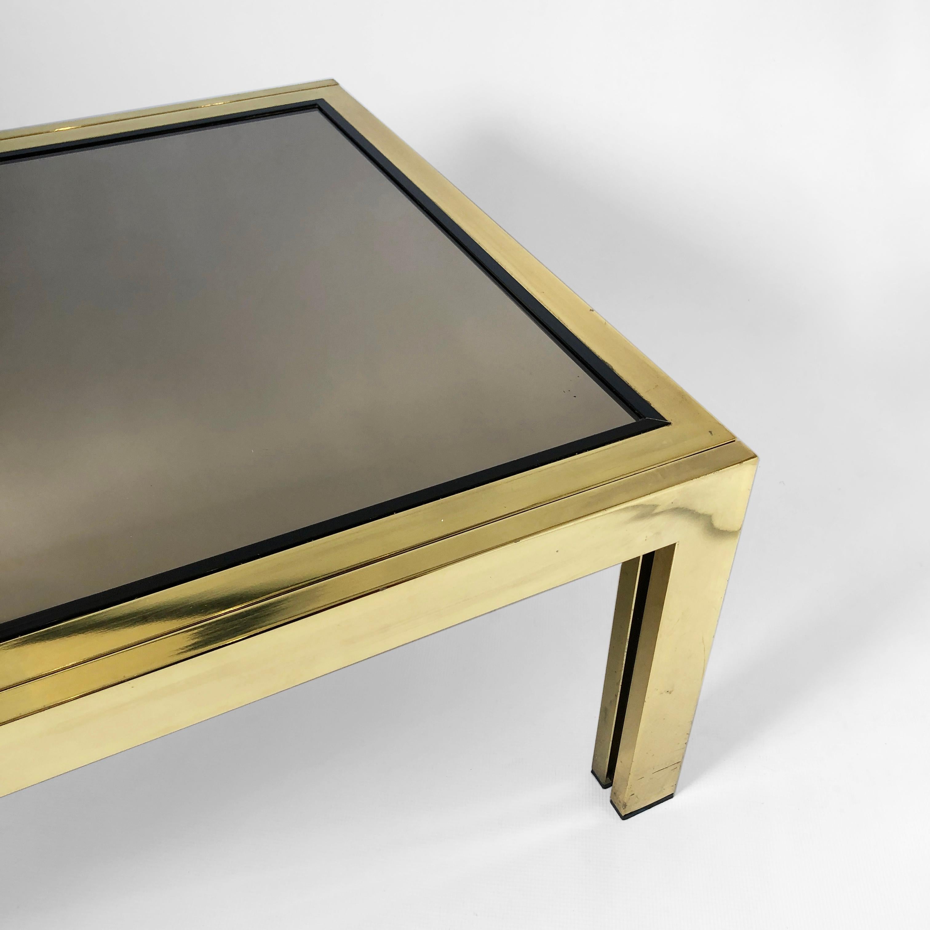 Brass Smoked Mirror Rectangular Coffee Table 1970s Hollywood Regency Renato Zevi For Sale 2
