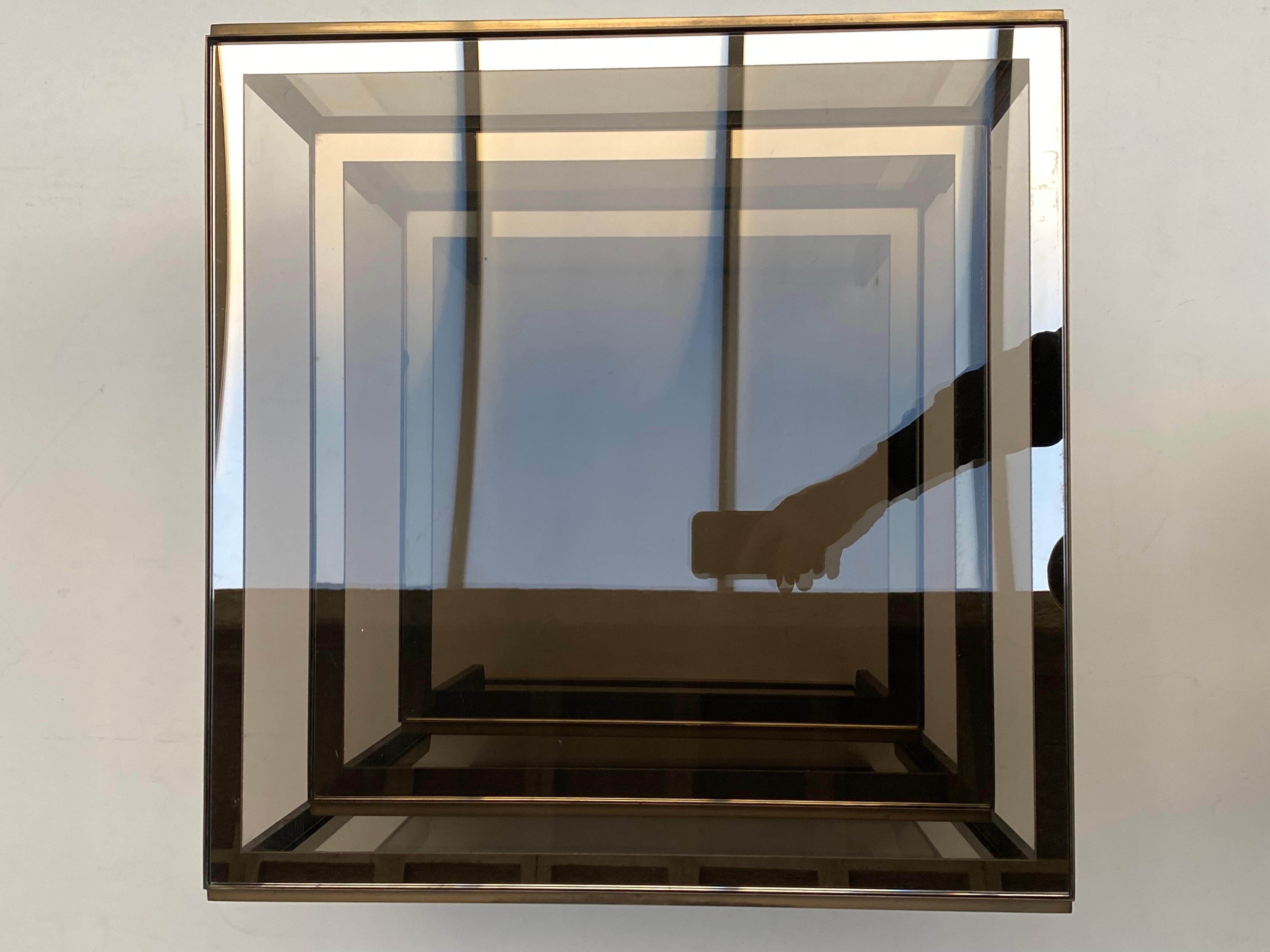 Brass & Smoked/Mirrored Glass Nesting Tables by Renato Zevi, Italy 1970's For Sale 4