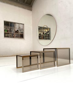 Brass & Smoked/Mirrored Glass Nesting Tables by Renato Zevi, Italy 1970's