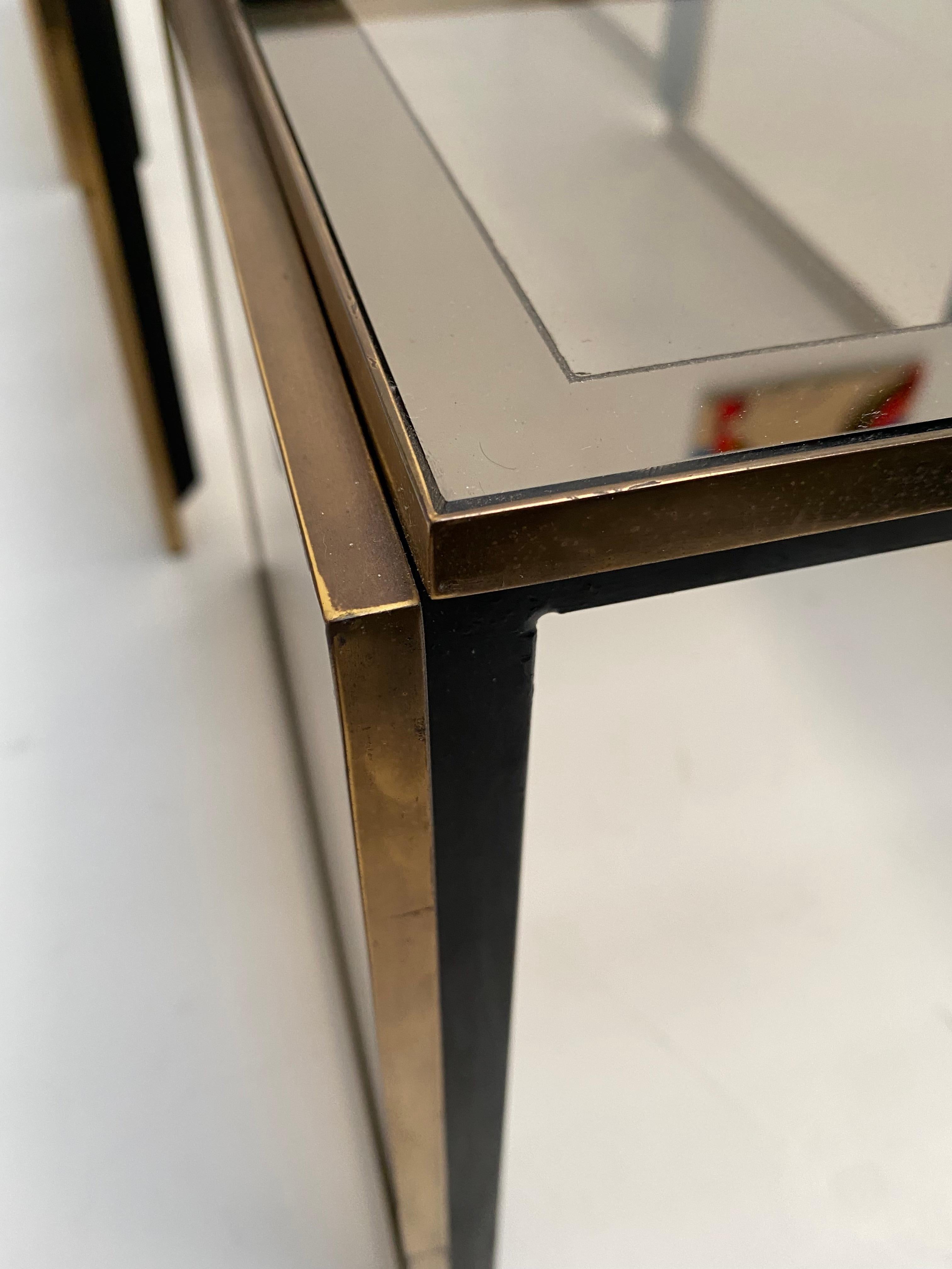 Brass & Smoked/Mirrored Glass Nesting Tables by Renato Zevi, Italy 1970's In Good Condition For Sale In bergen op zoom, NL