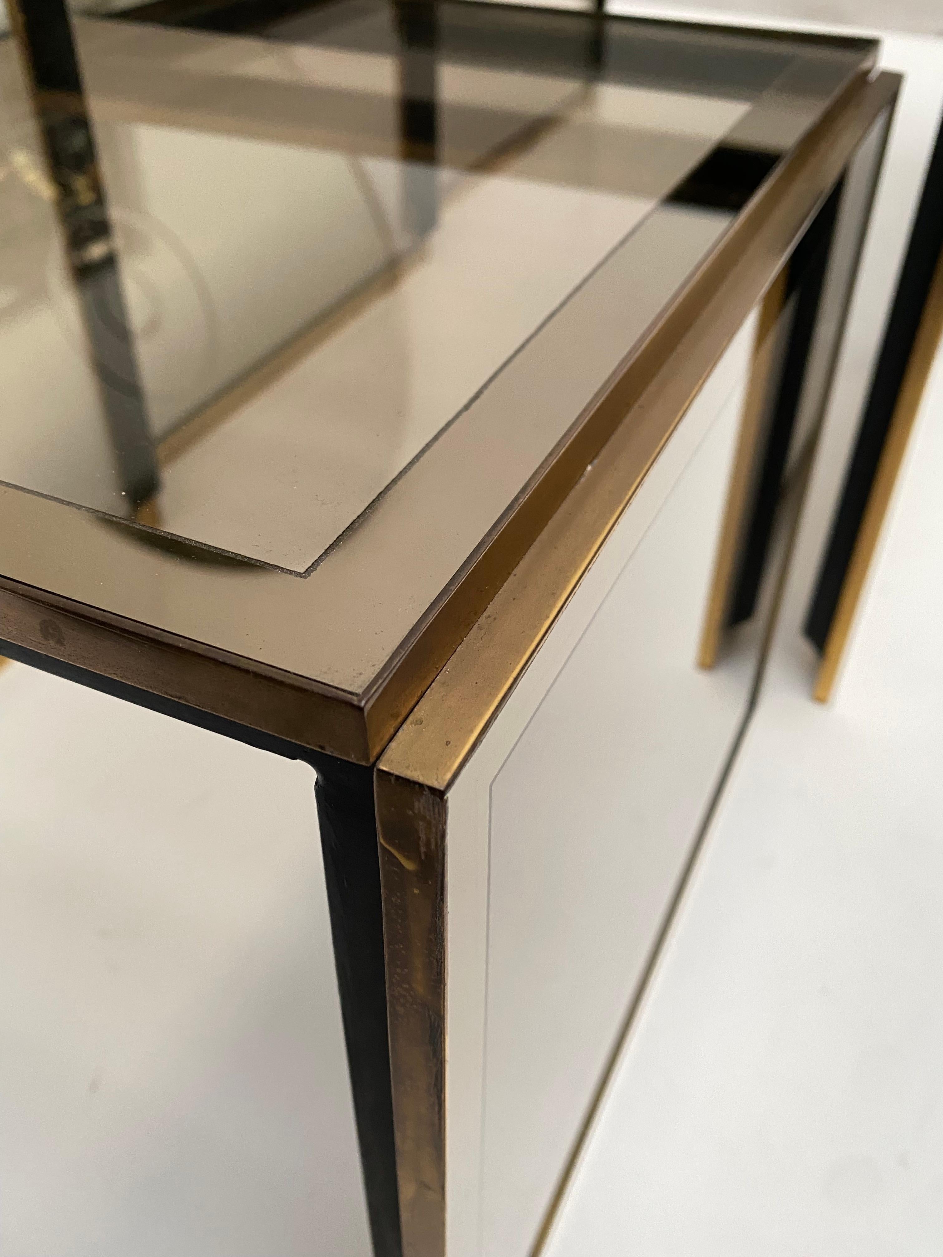 Brass & Smoked/Mirrored Glass Nesting Tables by Renato Zevi, Italy 1970's For Sale 1