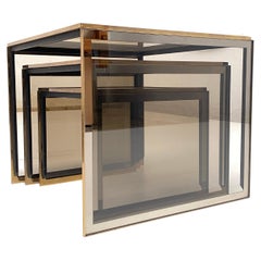 Nesting-Tische aus Messing und Rauchglas von Renato Zevi, Italien 1970er Jahre