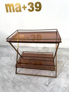Brass & Smoked Rose Glass Side Table, 1970s Italy
