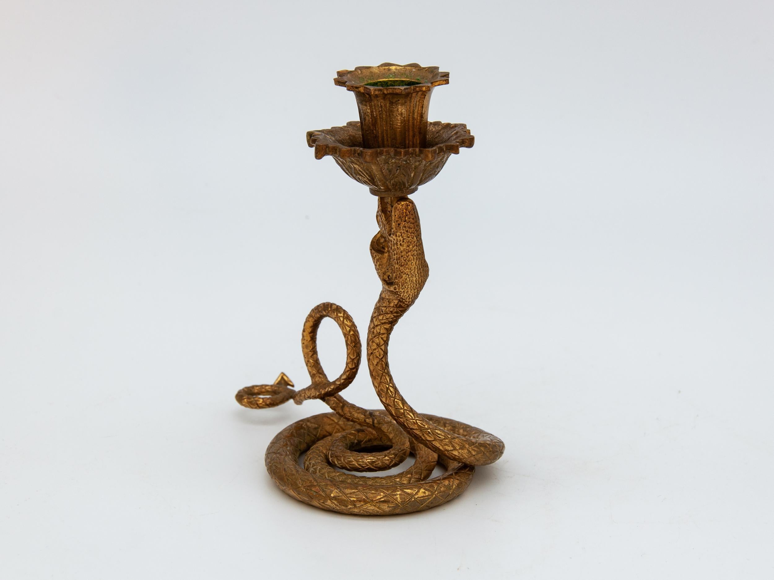 vintage brass snake candle holder