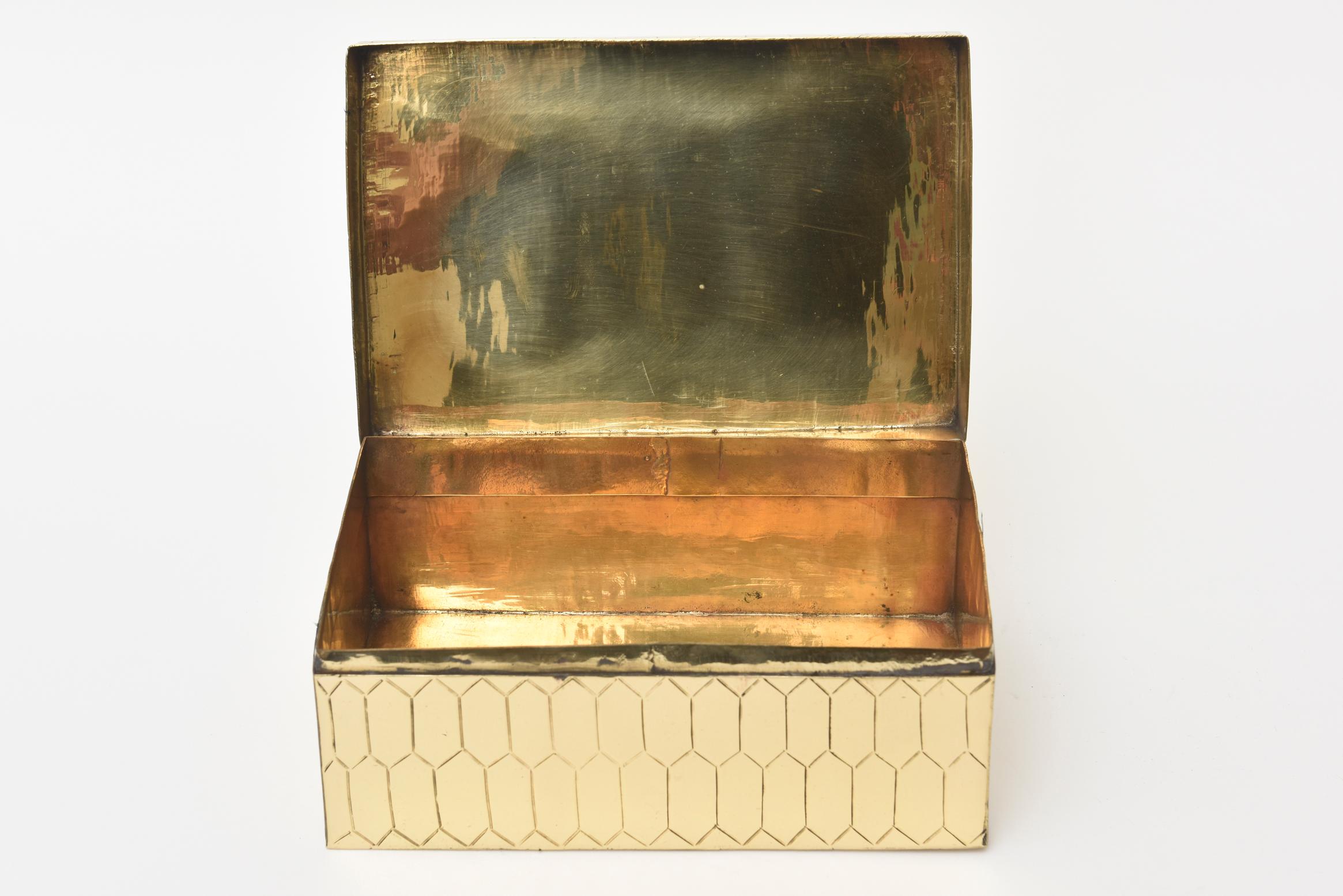 Brass Snakeskin Textured Hinged Box Vintage Desk Accessory 1