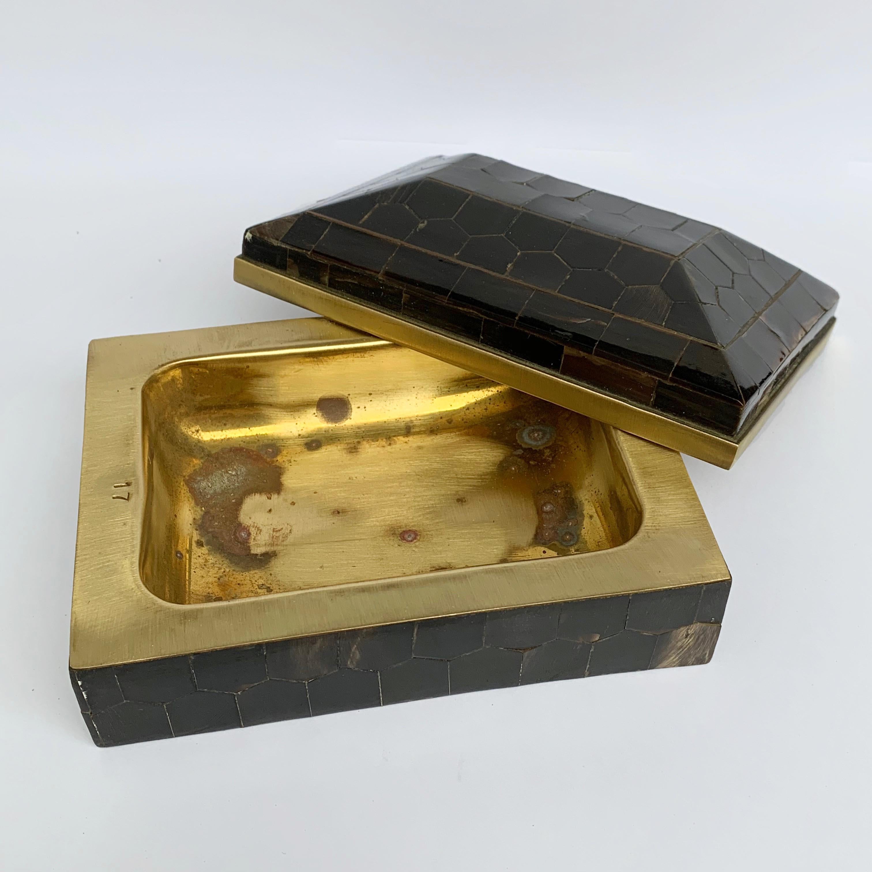 Brass Soap Dish Covered with Bone, Box Brass Horn, 1950s 1