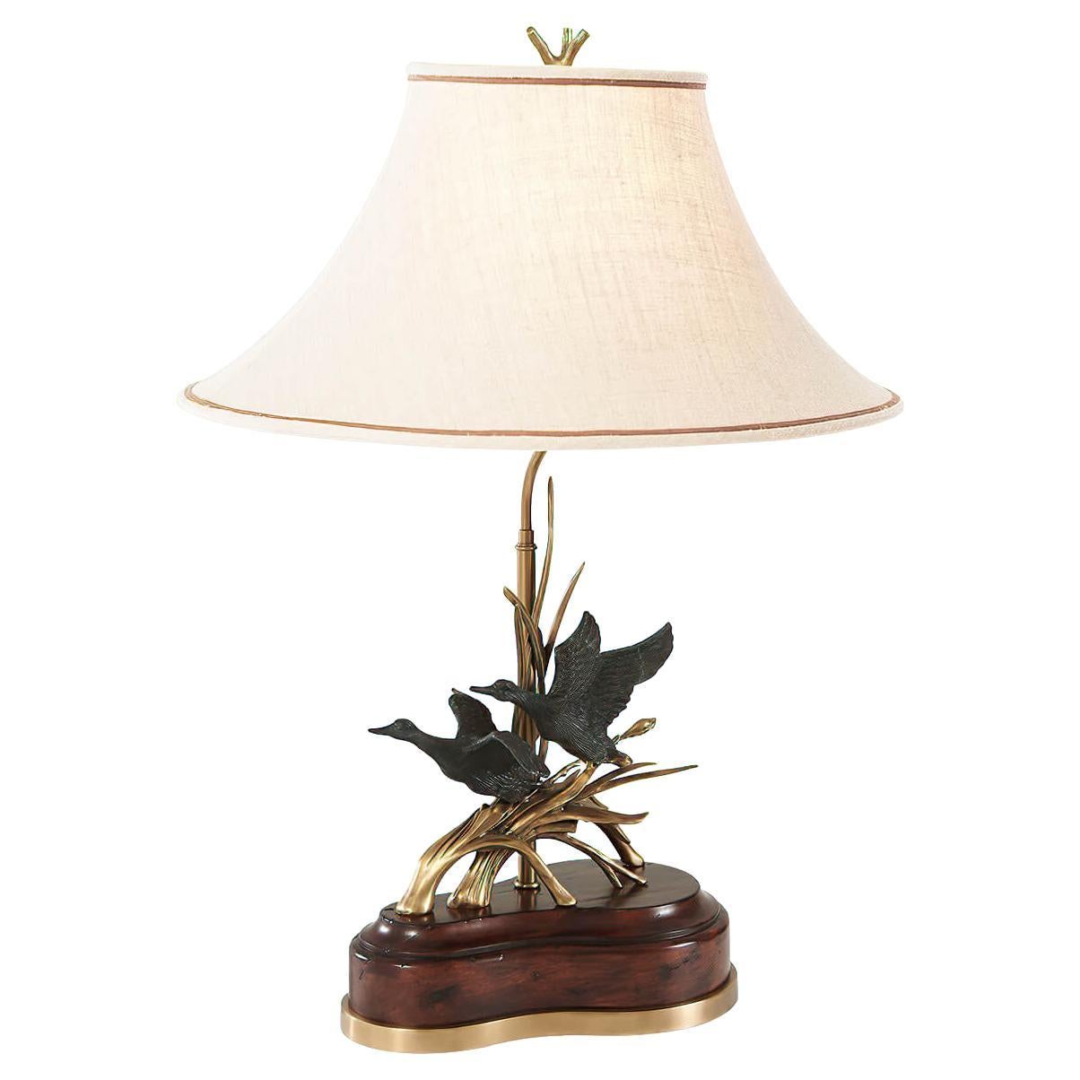 Brass Soaring Duck Table Lamp For Sale