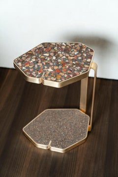 Brass Sofa Table with Onyx and Amber Terrazzo inlay