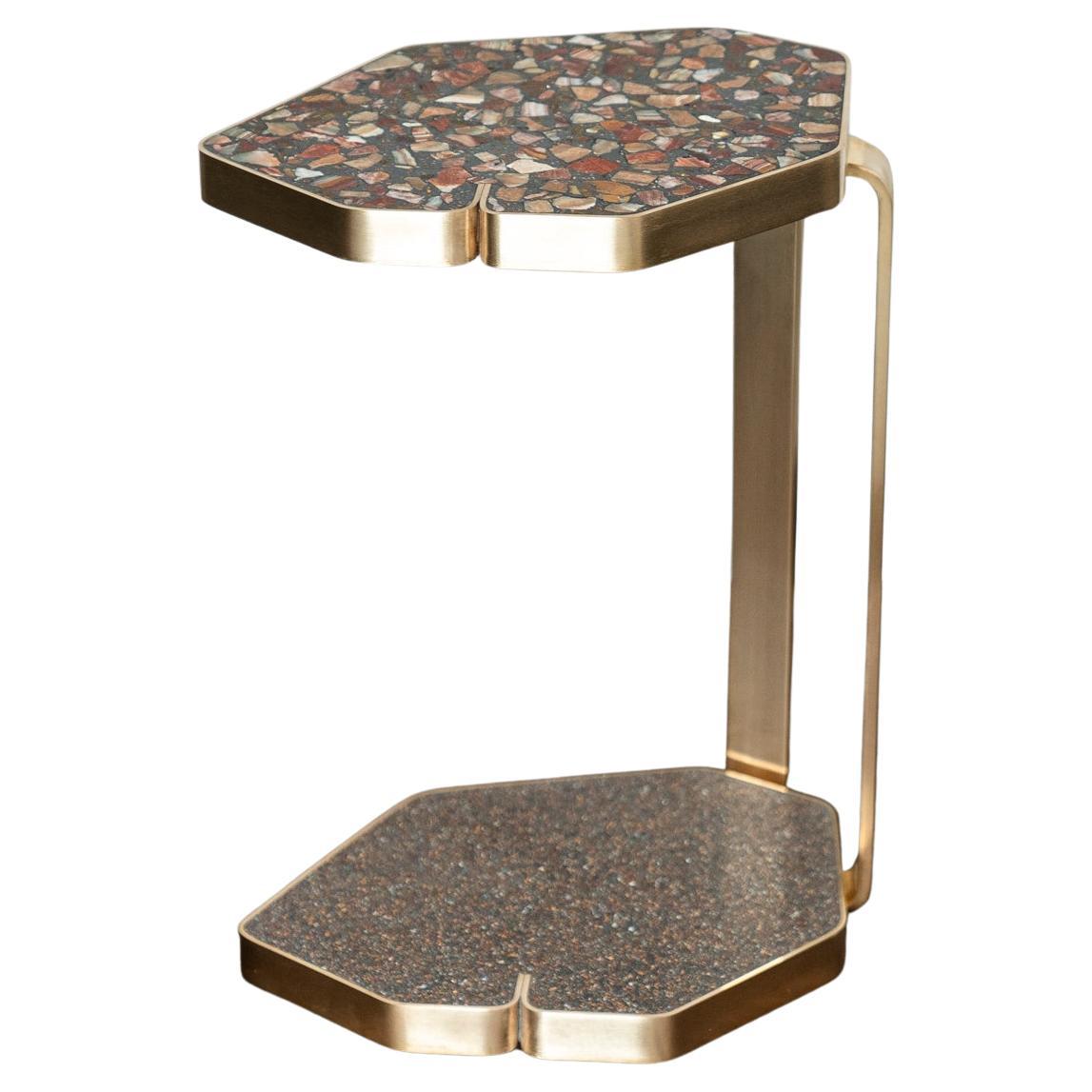 Brass Sofa Table with Onyx and Amber Terrazzo inlay