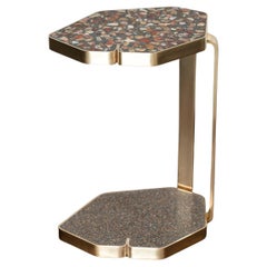 Brass Sofa Table with Onyx and Amber Terrazzo inlay
