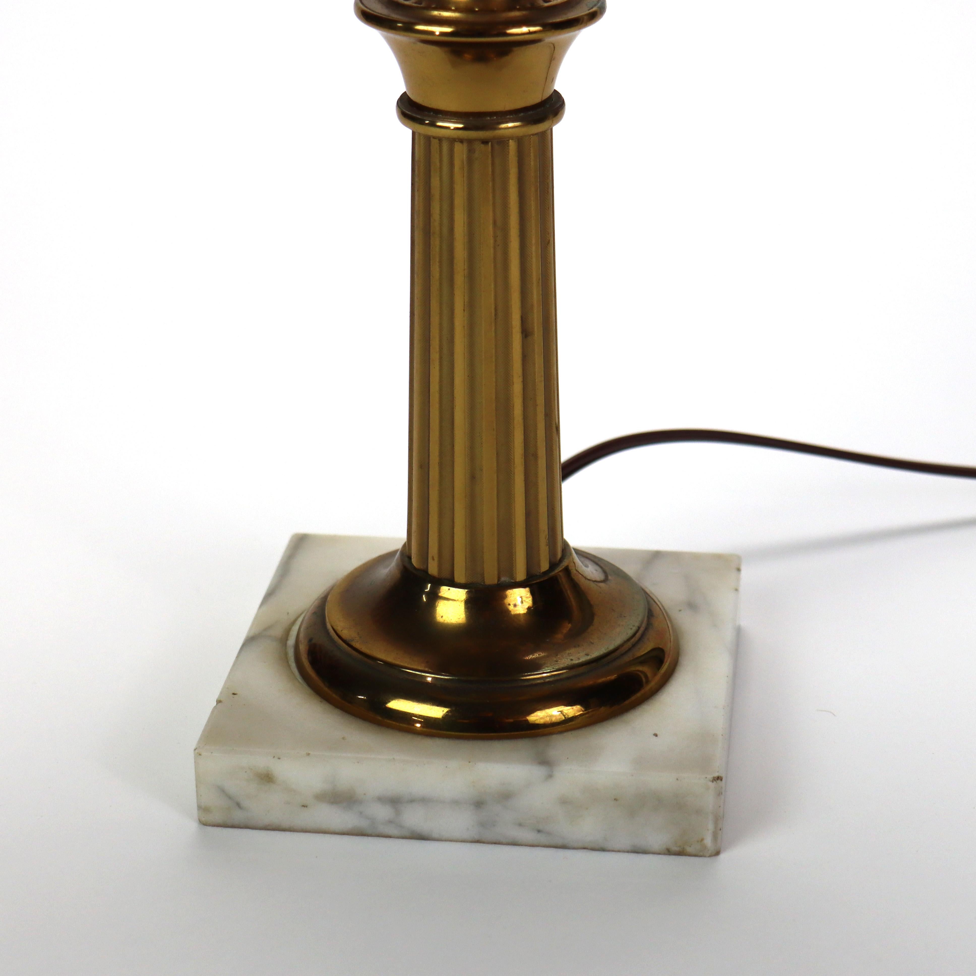 Brass Solar Style Lamp with Scenic Tam O’ Shanter Glass Shade & Marble Base  C1920 (21 1/2