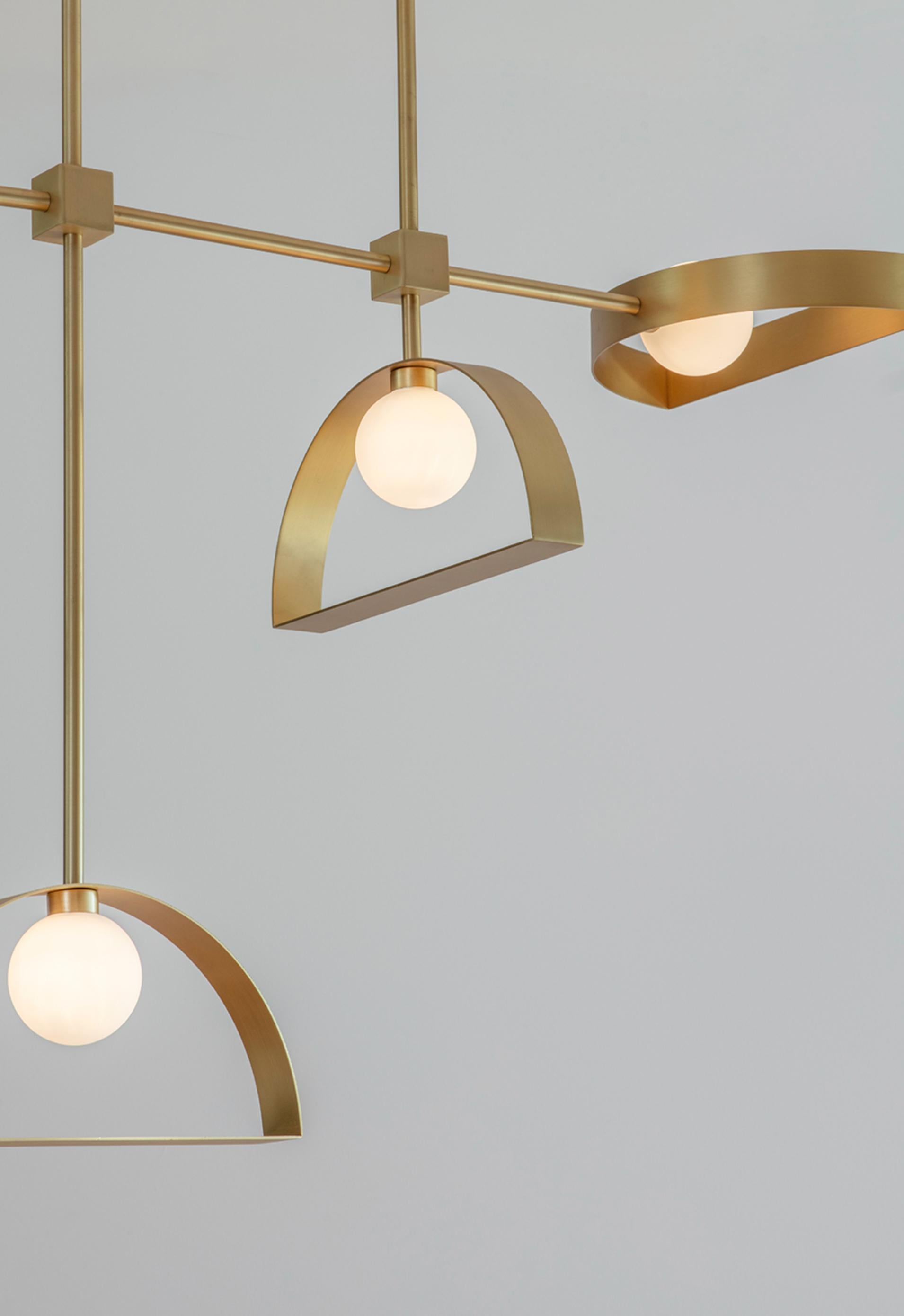 Modern Brass Sphere and Cut Circle Pendant Lamp by Square in Circle For Sale