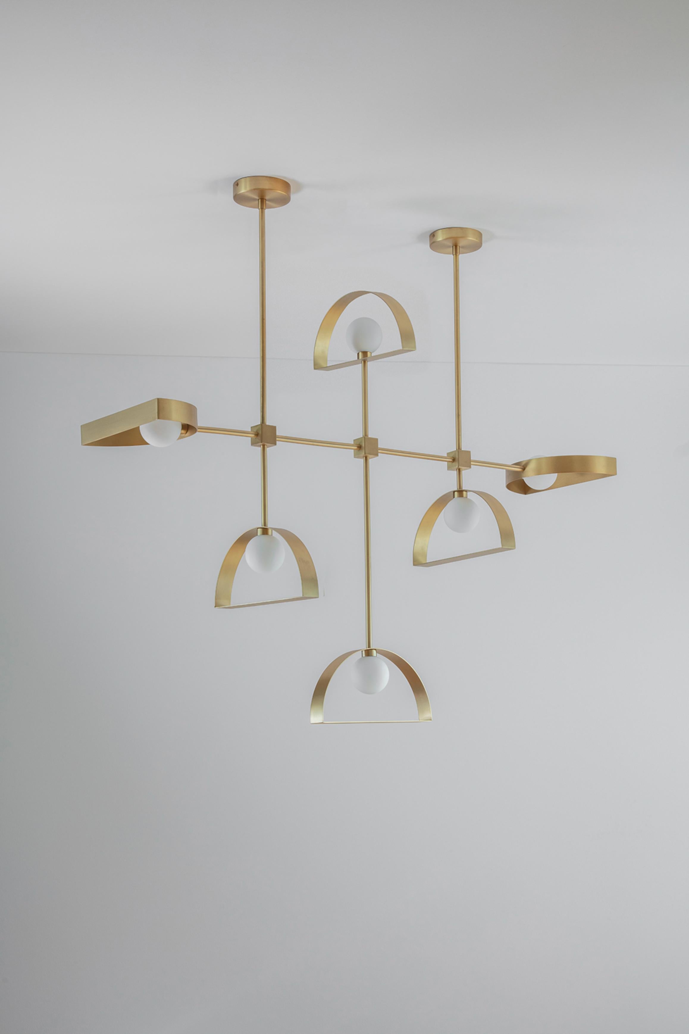 Brushed Brass Sphere and Cut Circle Pendant Lamp by Square in Circle For Sale