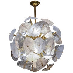 Lustre Sphère en laiton avec feuilles en verre de Murano