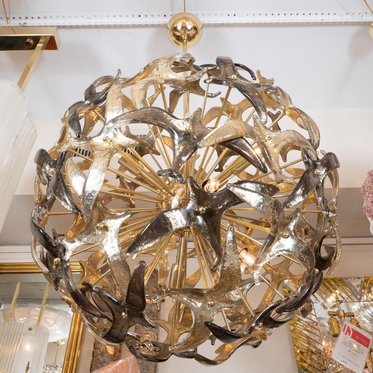Spherical Fixure Brass Spherical Fixture Composed of Golden Glass Bird Form Elements For ...
