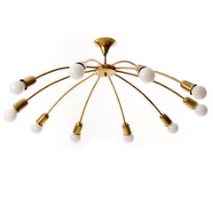 Brass Spider Sputnik Chandelier Flushmount Light, Rupert Nikoll, 1960