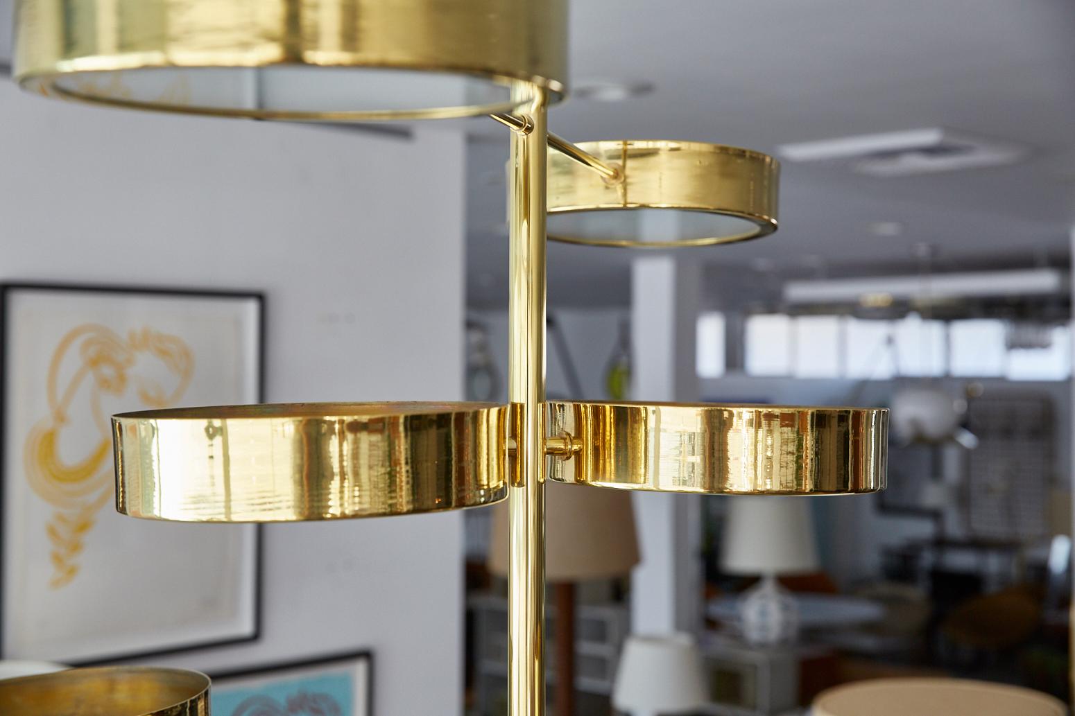 Italian Brass Spiral Disc Light in the Style of Stilnovo