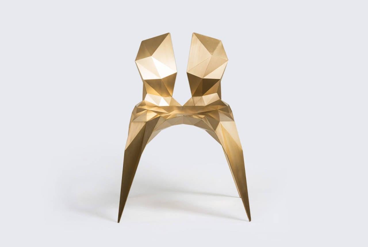 Chinese Brass Split Chair Unique Dining Chair by Zhoujie Zhang For Sale