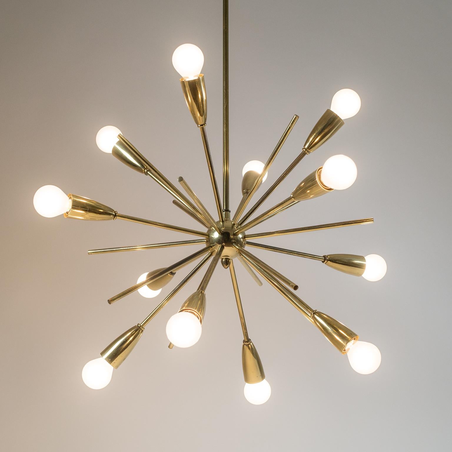 German Brass Sputnik Chandelier, 1950s