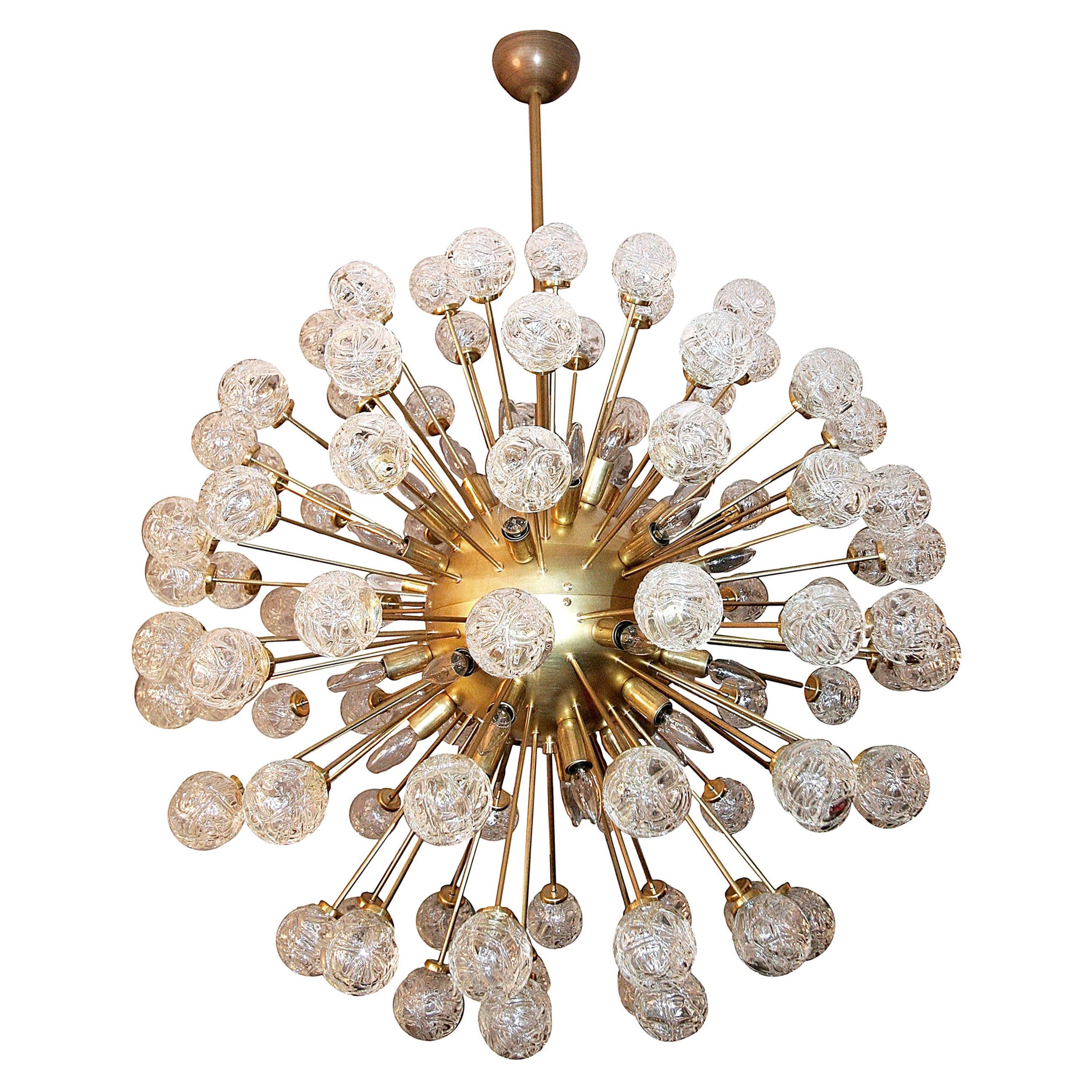 Romantic Biedermeier 5Lights Brass Flower Basket Chandelier with Glass