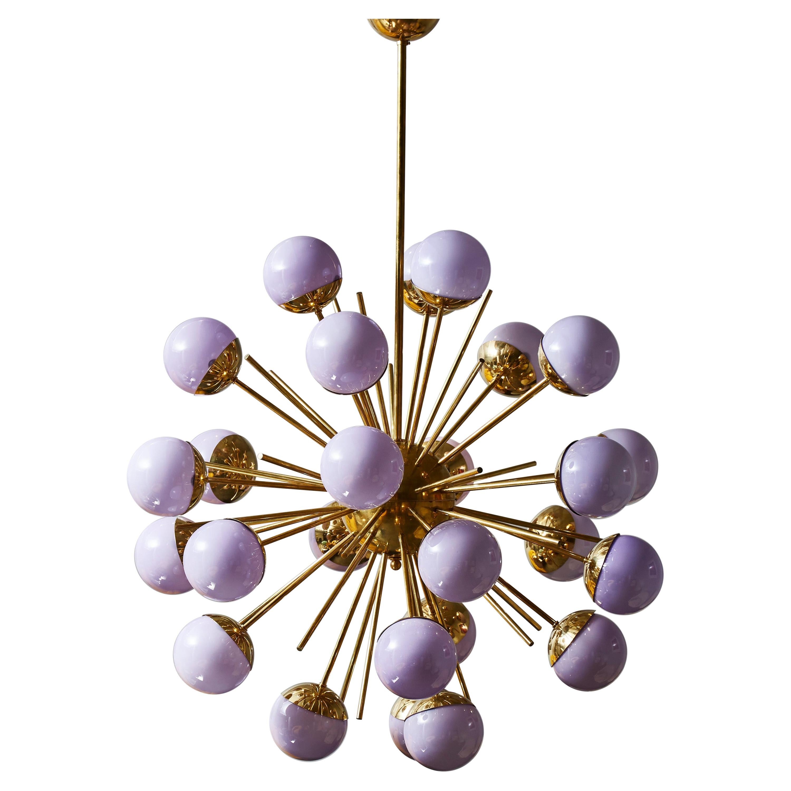 Brass Sputnik Chandelier with Lilac Glass Globes