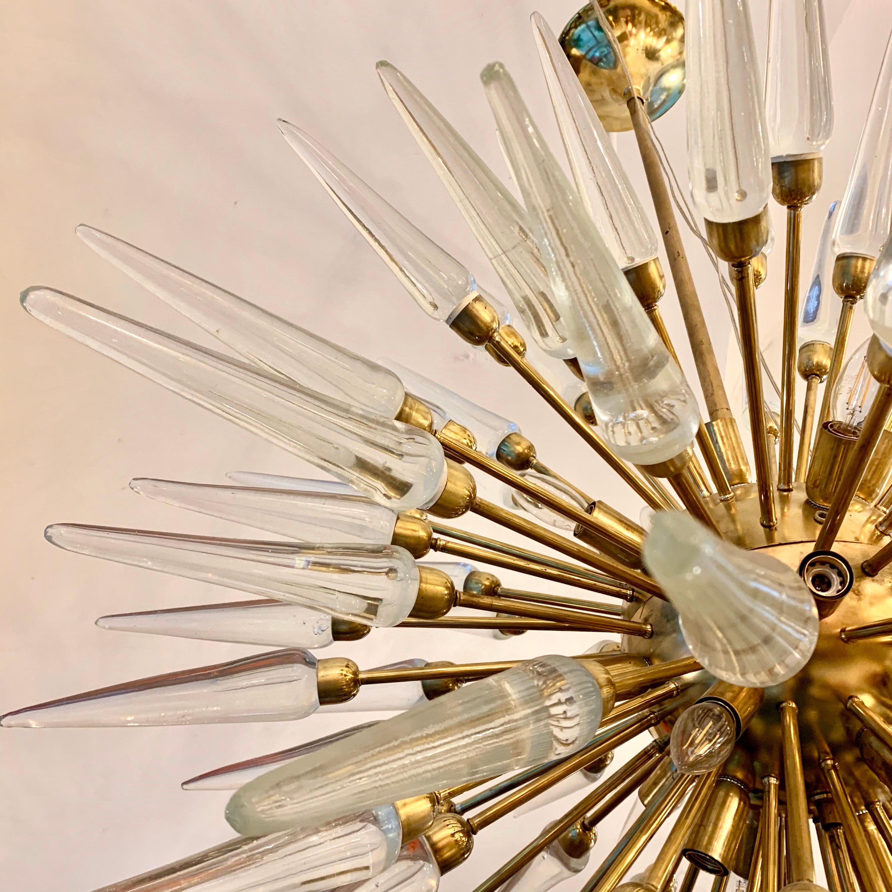 Brass Sputnik Chandelier with Murano Clear Glass Tips, 1970s For Sale 4