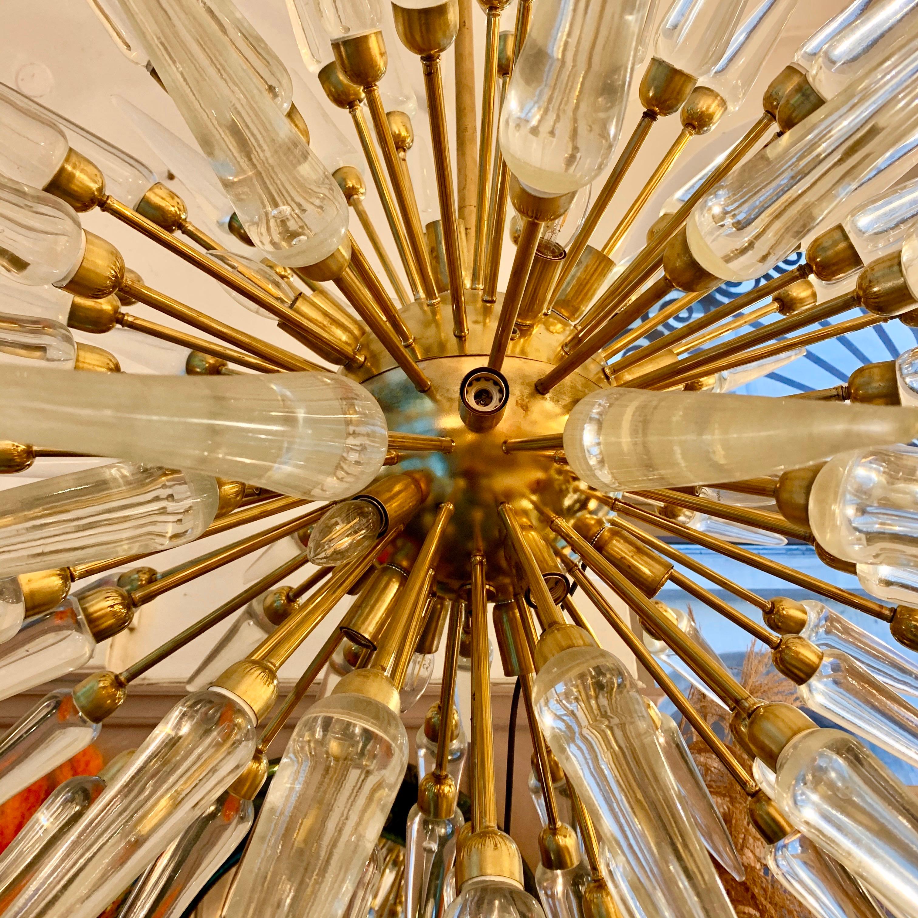 Brass Sputnik Chandelier with Murano Clear Glass Tips, 1970s For Sale 5