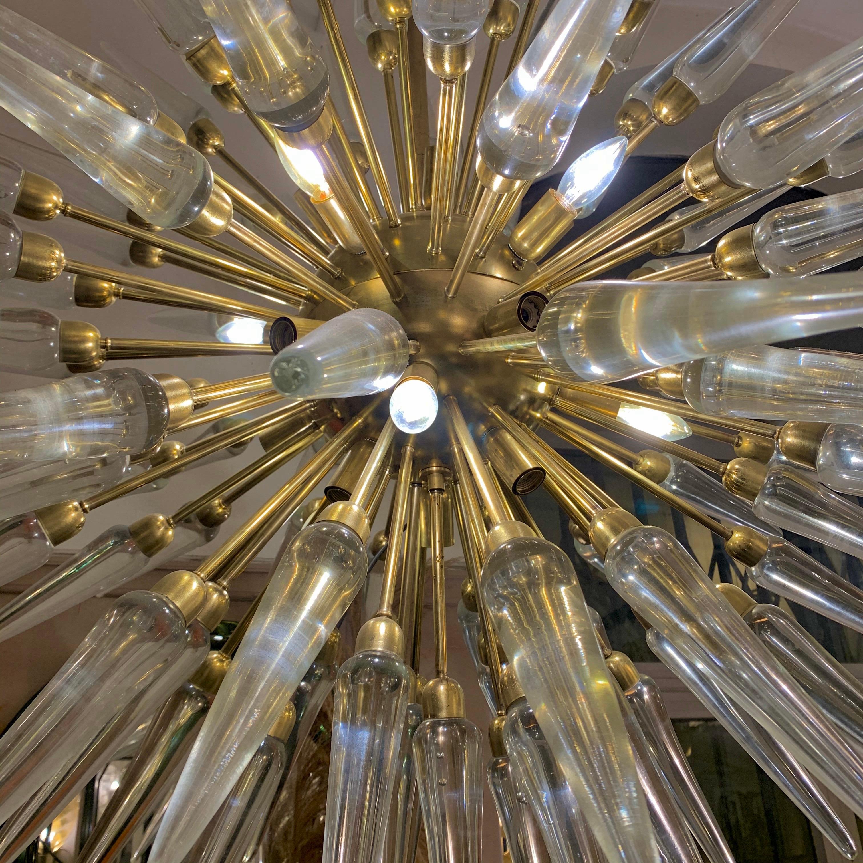 20th Century Brass Sputnik Chandelier with Murano Clear Glass Tips, 1970s For Sale