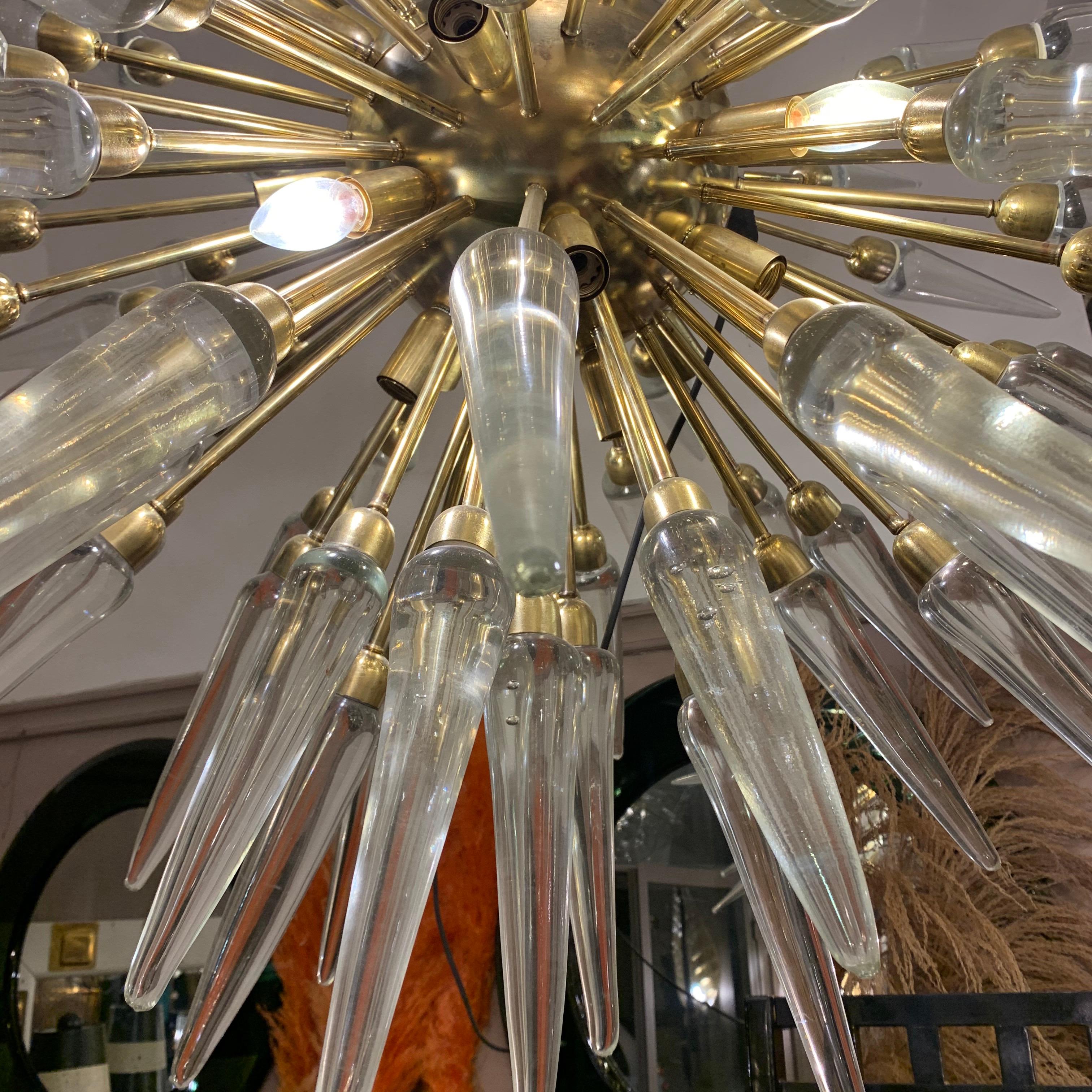 Brass Sputnik Chandelier with Murano Clear Glass Tips, 1970s For Sale 3