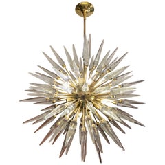 Lampadario Sputnik in ottone con punte di vetro trasparente di Murano, anni '70
